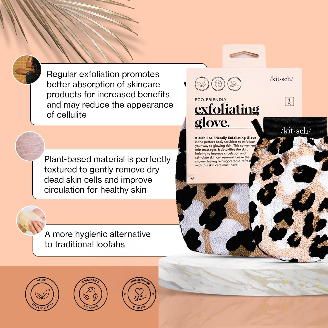 Kitsch Exfoliating Glove, Eco Friendly Exfoliating Body Scrubber, Dead Skin Remover & Body Exfoliator, Exfoliating Mitt For Skin