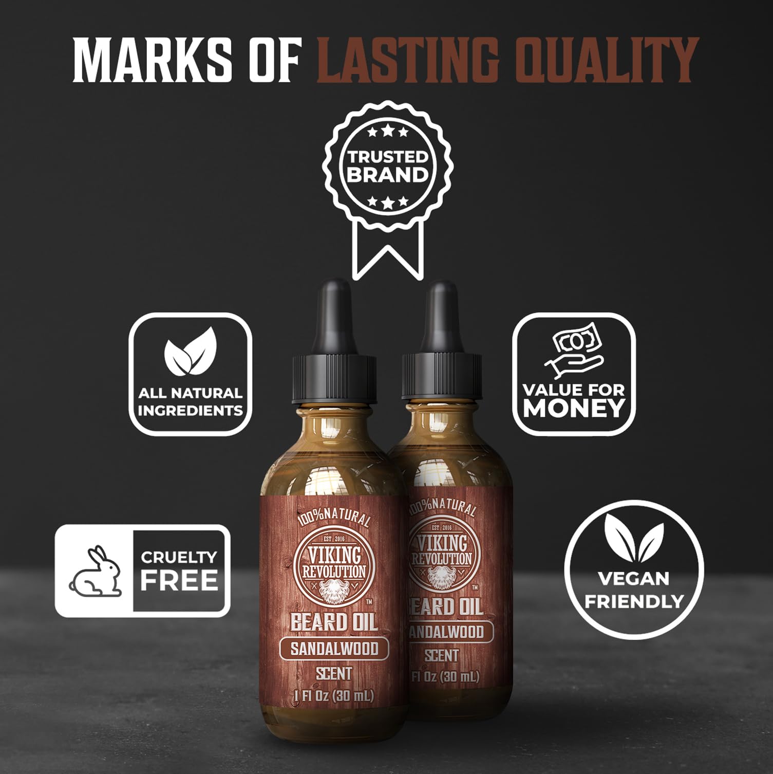 Viking Revolution Sandalwood Beard Oil for Men - Natural Mens Beard Oil with Argan Oil and Jojoba Oil - Beard Softener, Strength