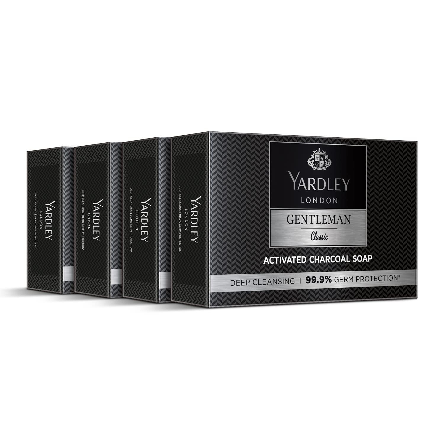 Yardley London Gentleman Classic Activated Charcoal Soap, with 99.9% Germ Protection and Deep Cleansing of Skin - Pack Of 4 (100