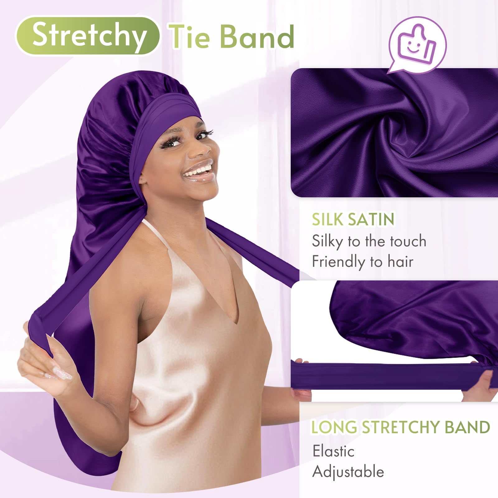 Bonnet Queen Extra Long Braid Bonnet For Sleeping Silky Satin Foldable Weave Locs Curly Wigs Extensions Hair Tie Band Large 30 '