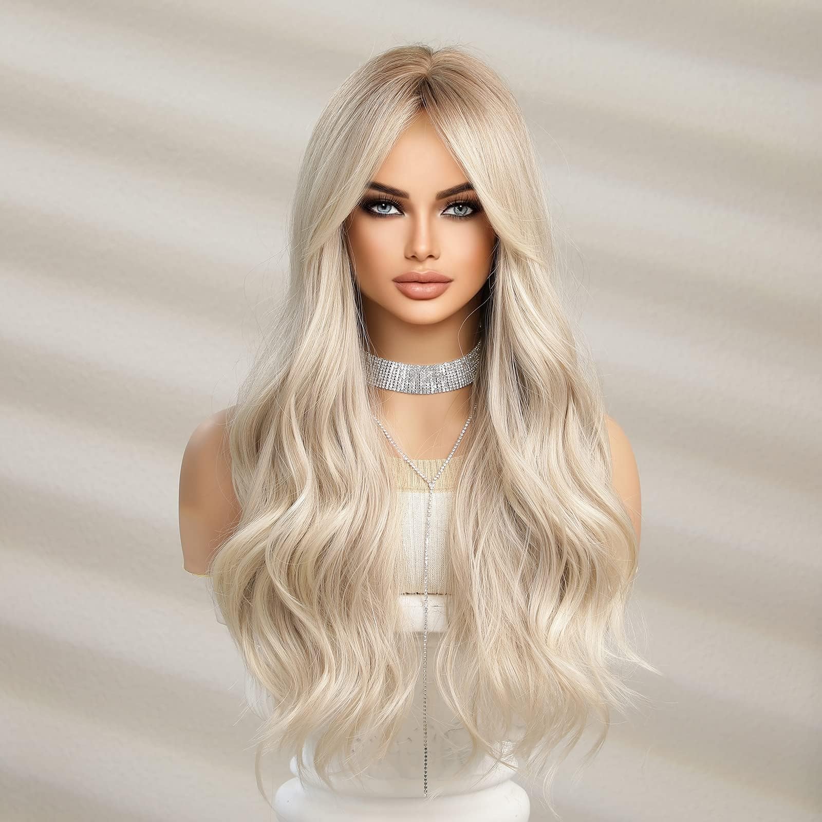 Jooler Blonde Wig With Bangs Platinum Blonde Wigs For Women Long Blonde Wig For Women Ombre Blonde Wigs With Dark Roots Natural