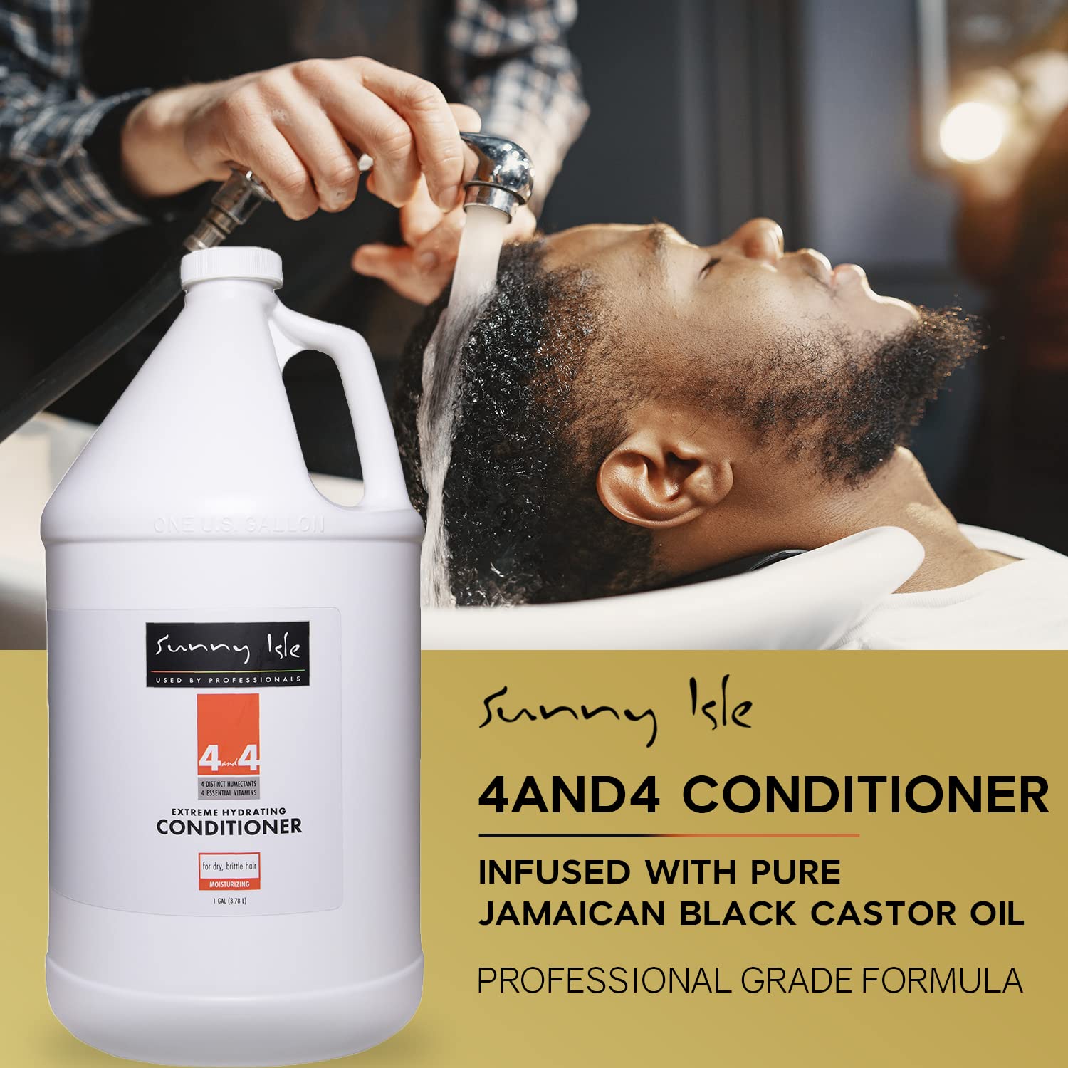 Sunny Isle 4AND4 Conditioner 1 Gallon | Professional Grade Formula | Paraben & Sulfate Free | 4 Distinct Humectants & 4 Essentia
