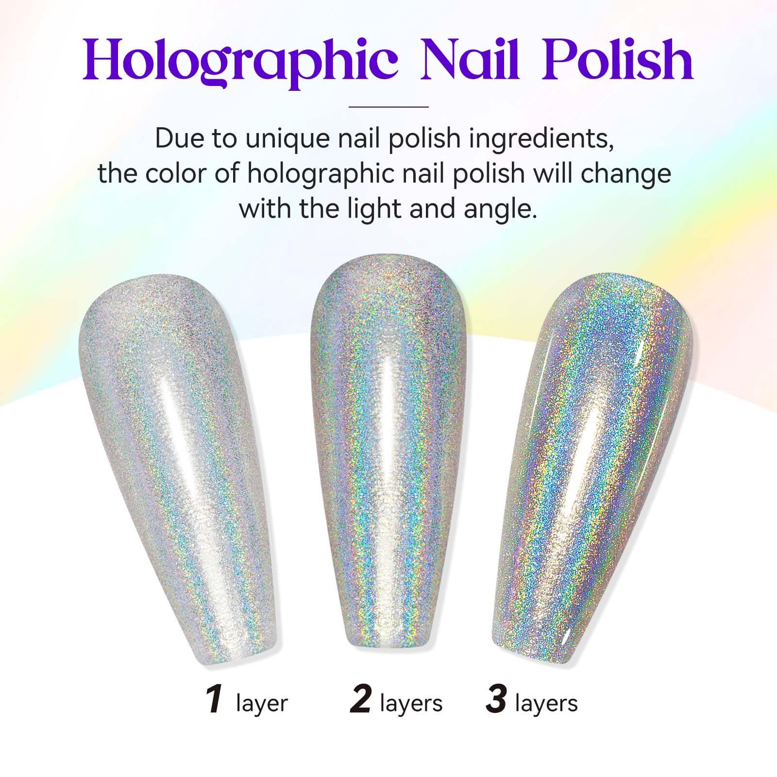 Mizhse Holographic Nail Polish, Silver Glitter Nail Polish Air Dry Fast, 15 Ml 0.5 Fl Oz High Glossy Shiny Nail Pigment Oil-Base