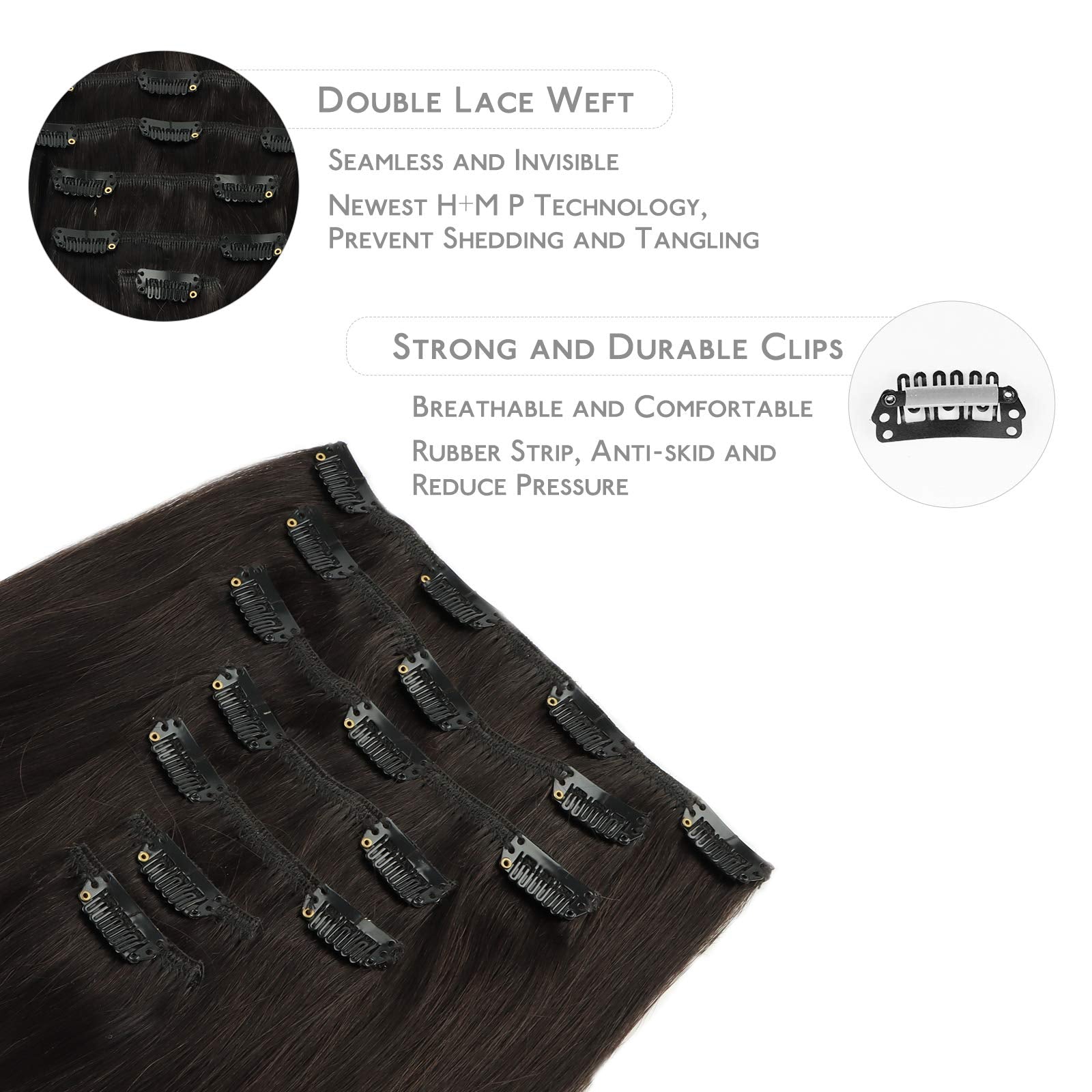 Wennalife Clip In Human Hair Extensions, 22 Inch 120G 7Pcs Dark Brown Hair Extensions Clip In Human Hair Remy Clip In Hair Exten