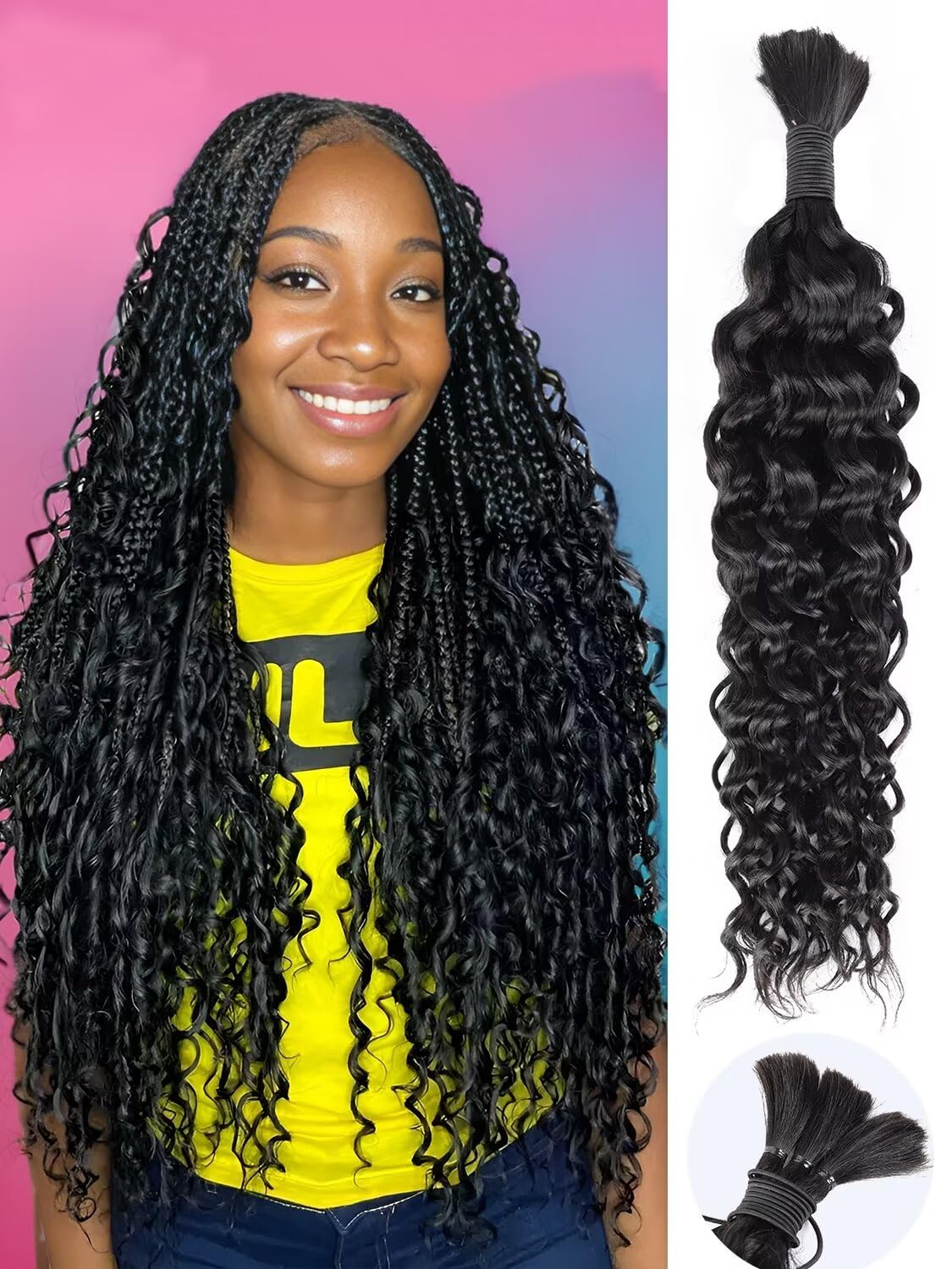 Human Braiding Hair 1 Bundle 50G 20 Inch Water Wave Bulk Human Hair For Braiding Deep No Weft 10A Brazilian Virgin Curly Human H