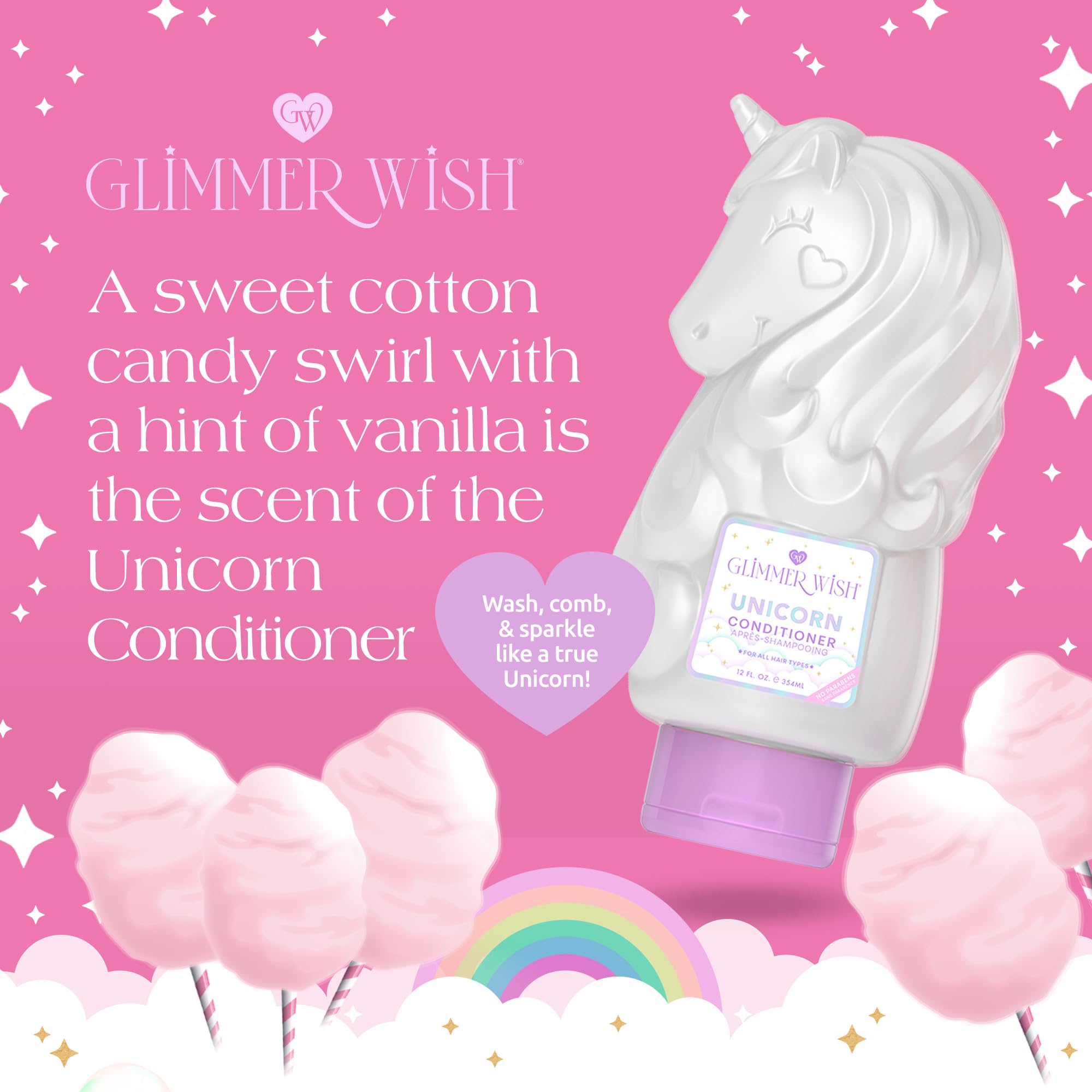 Glimmer Wish Unicorn Kids Conditioner, Paraben and Sulfate Free Conditioner for Strong and Smooth Hair, Kids Hair Care, Cotton C