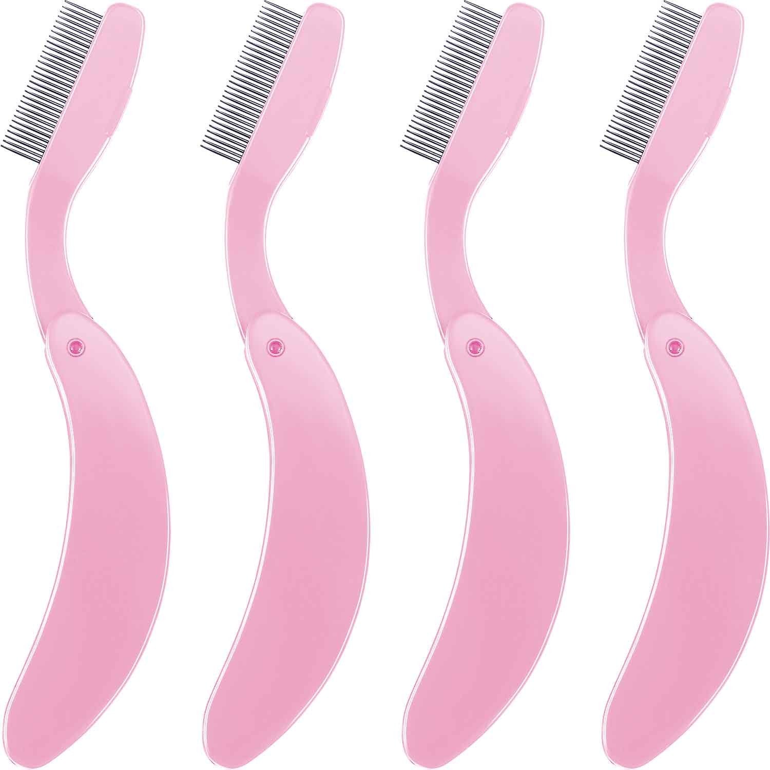 4 Packs Folding Eyelash Comb, Stainless Steel Metal Teeth Eyebrow Separator Comb Lash and Brow Makeup Applicator Brush Professio