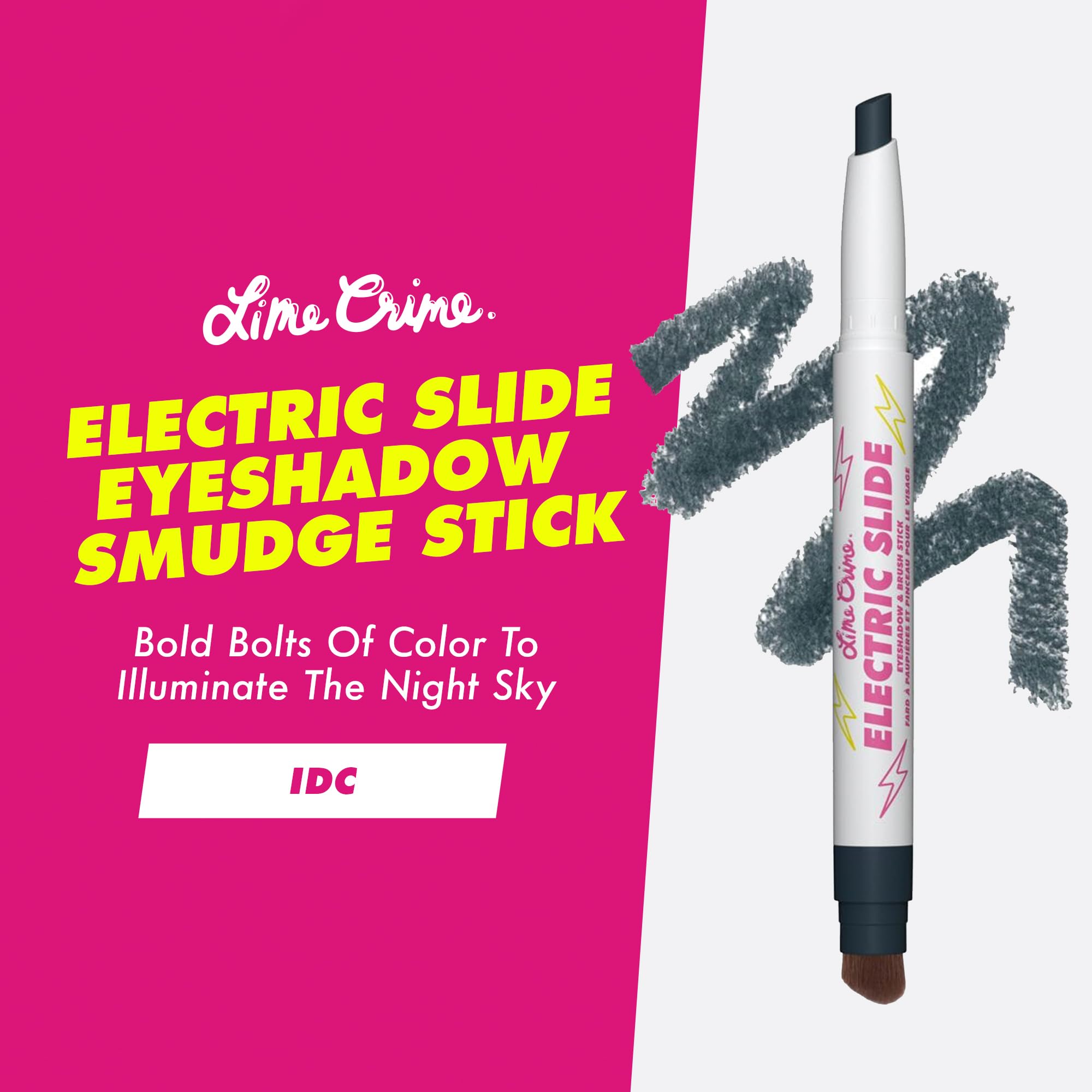 Lime Crime Electric Slide Eyeshadow & Brush Stick, IDC (Matte Black) - Lightweight 2-in-1 Eyeshadow Smudge Stick with Angled Bru