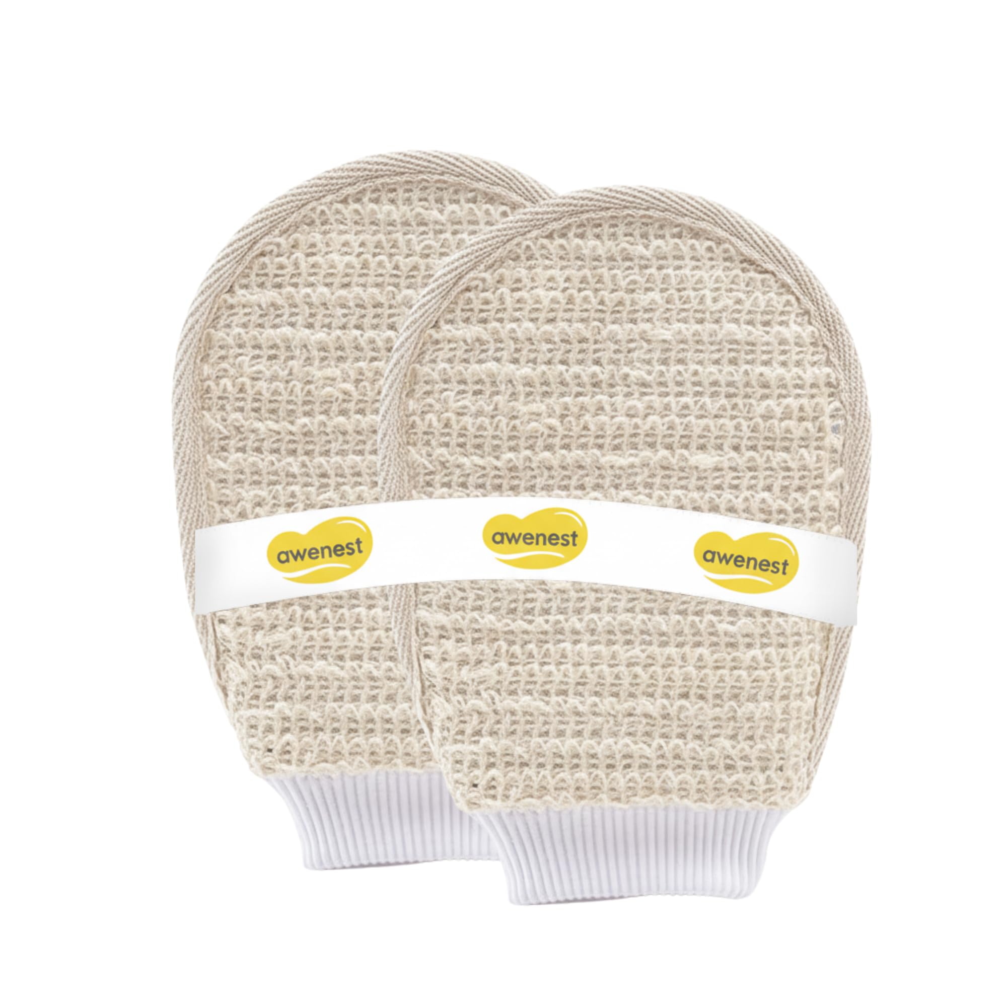 Awenest Ramie Bath Glove Loofah Combo | Natural Fiber Exfoliating Gloves For Body Scrubbing | Reusable Deep Cleanser Mitt | Remo
