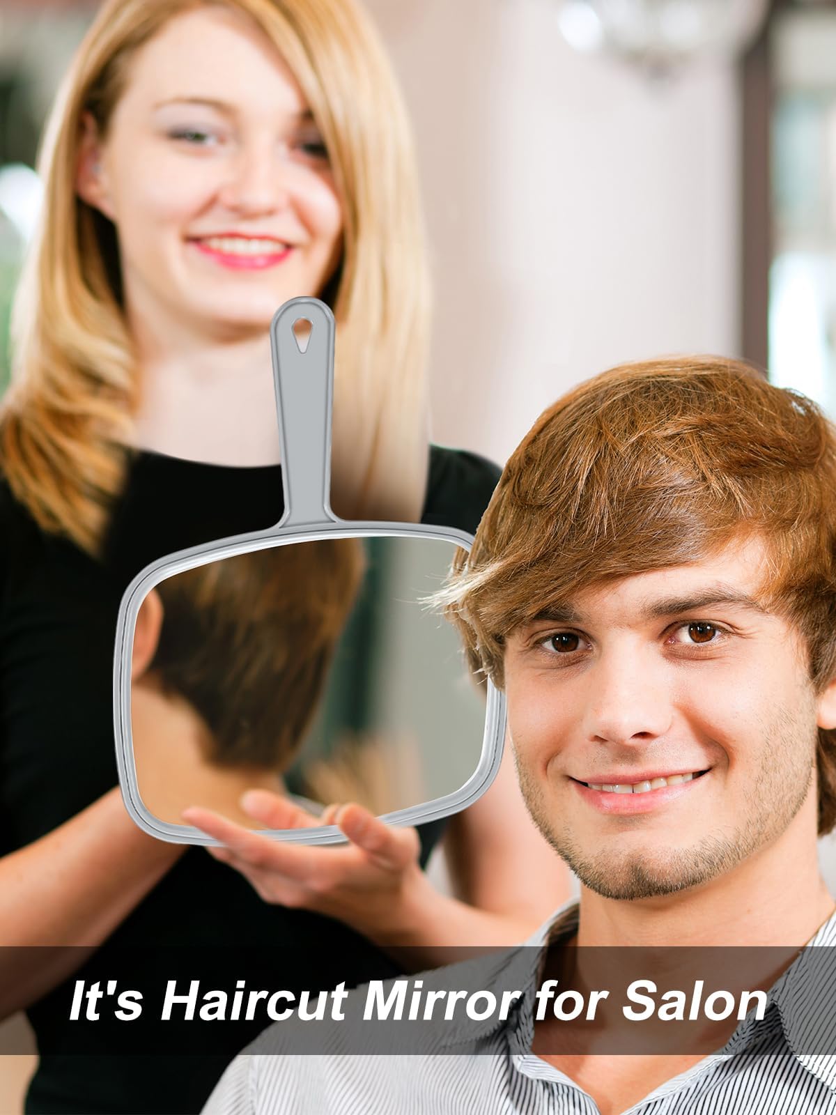 Gladmart Hand Mirror Salon Barber Hairdressing Handheld Mirror With Handle(Square,Black And Grey,7.4 X 10.3 Inches), 2Pcs, Black