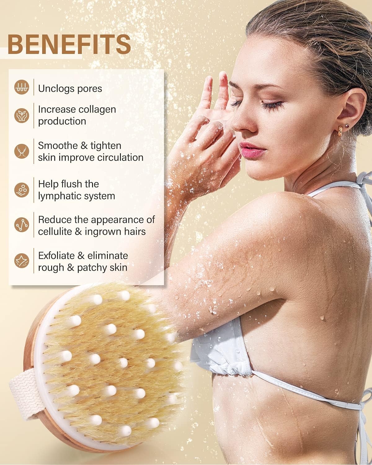 Dry Brushing Body Brush, Popchose Exfoliating Body Brush For Beautiful Skin, Body Scrubber For Cellulite And Lymphatic Drainage,