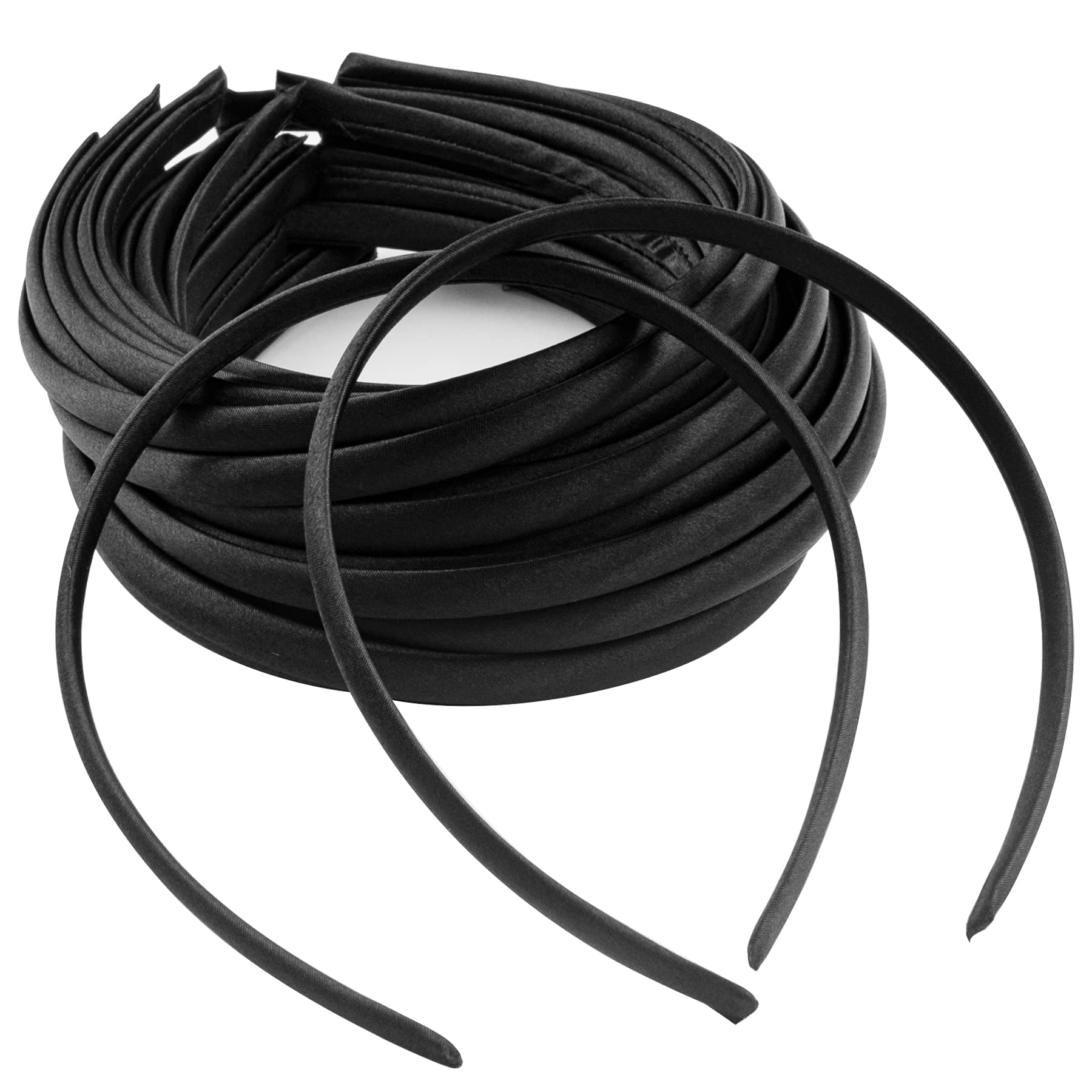 Duufin 30 Pieces Black Satin Craft Headbands - Thin, Plain, And Covered, 1Cm Diy Headbands For Girls And Women