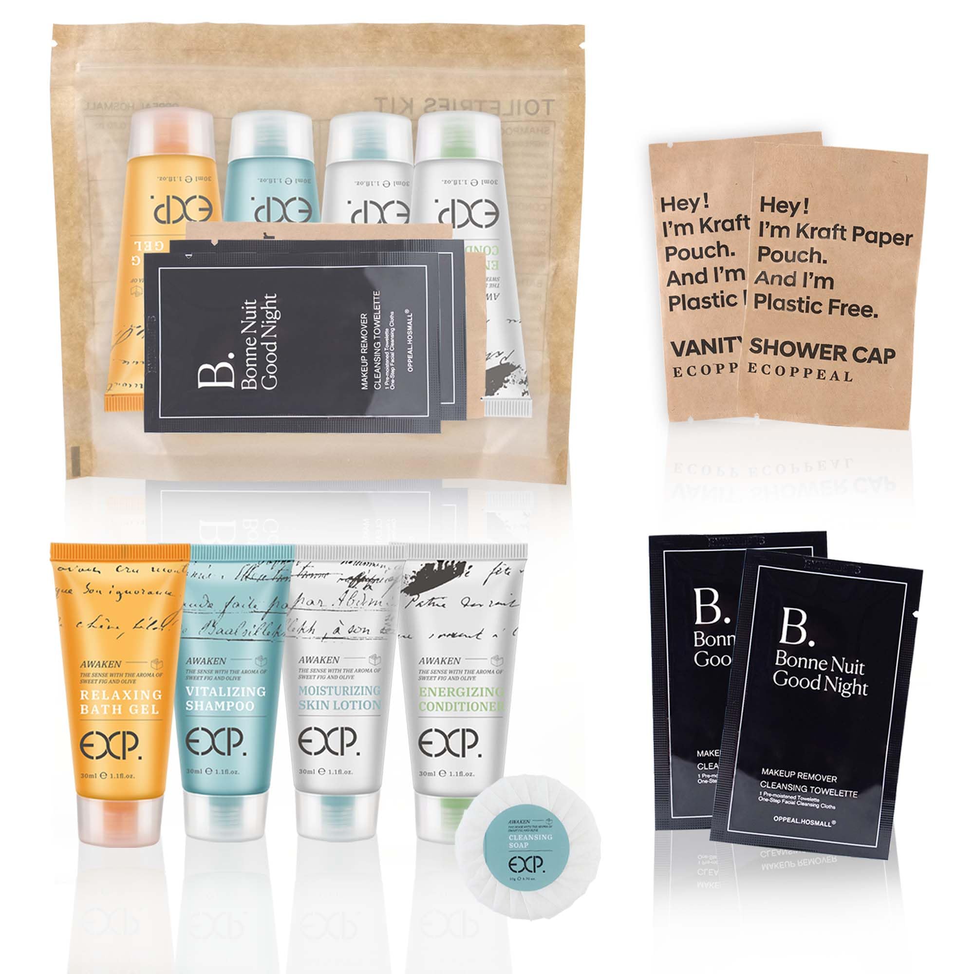 Guestsupply Kits 8-Piece with Travel Size TSA Compliant Essentials, Featuring: Shampoo Conditioner Shower Gel Body Lotion Soap b