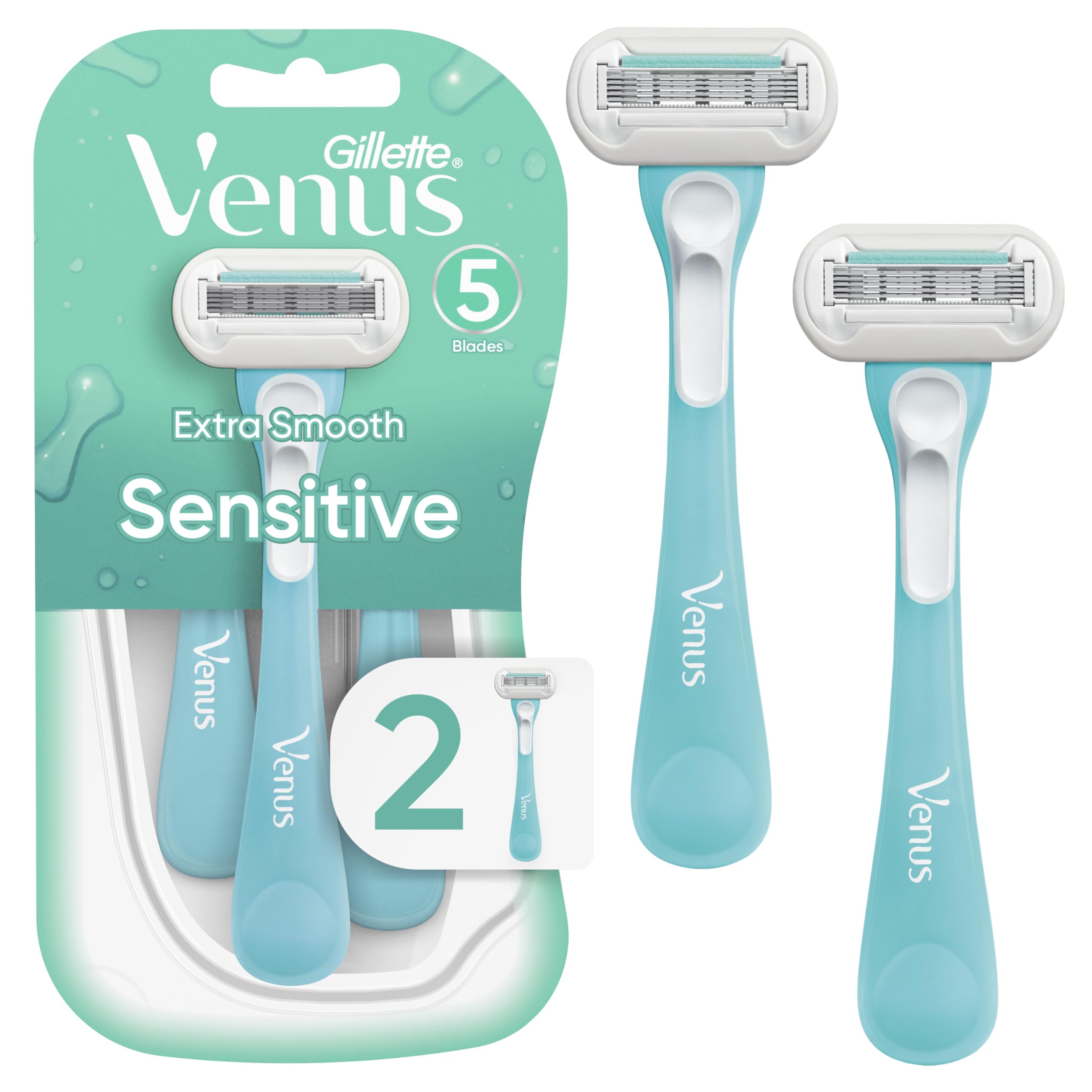 Gillette Venus Extra Smooth Sensitive Disposable Razors For Women With Sensitive Skin, 2 Count