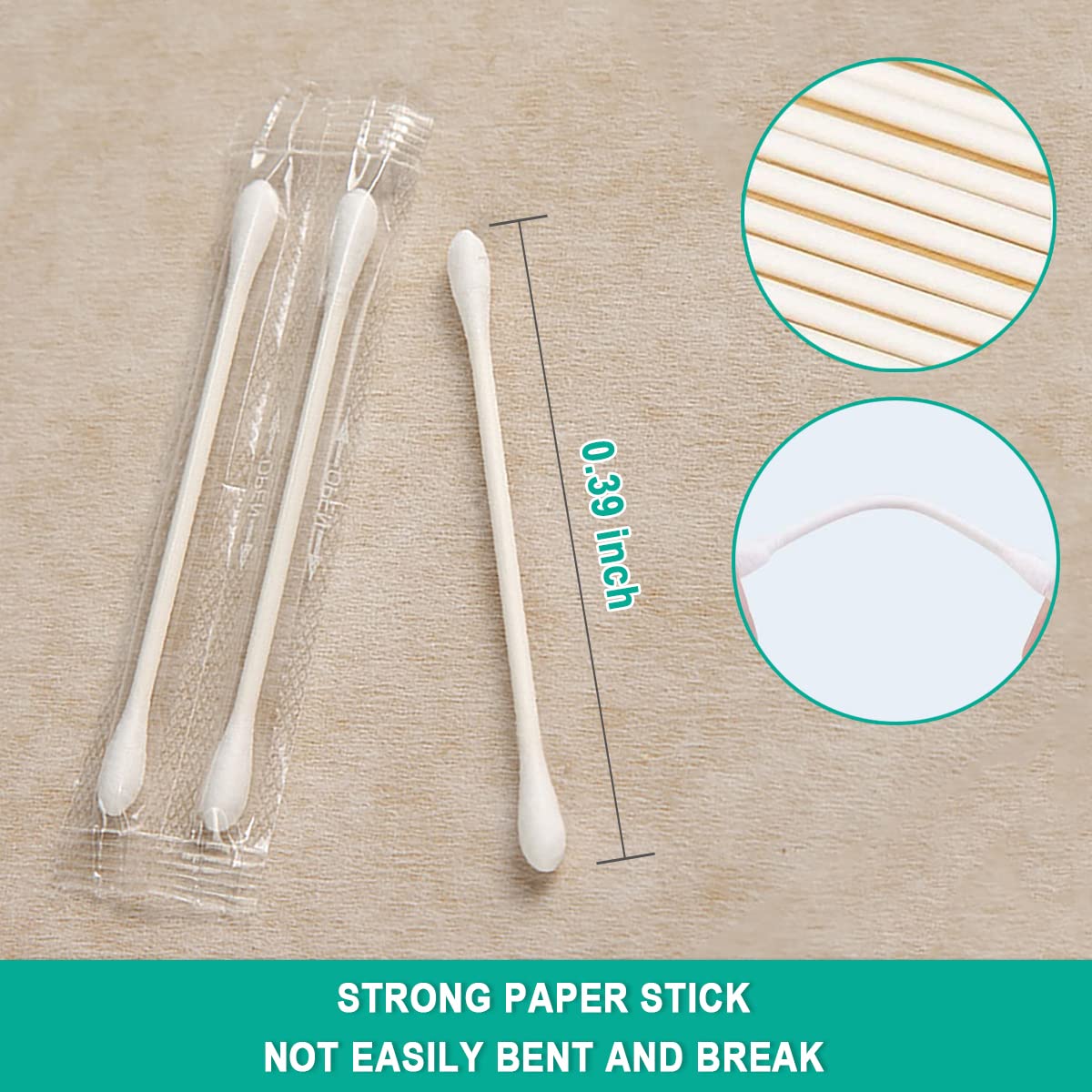 200 Pack Cotton Swabs, Individually Wrapped Cotton Swab, Individually Wrapped Double Tipped Paper Sticks for Ear, Make-up(Double