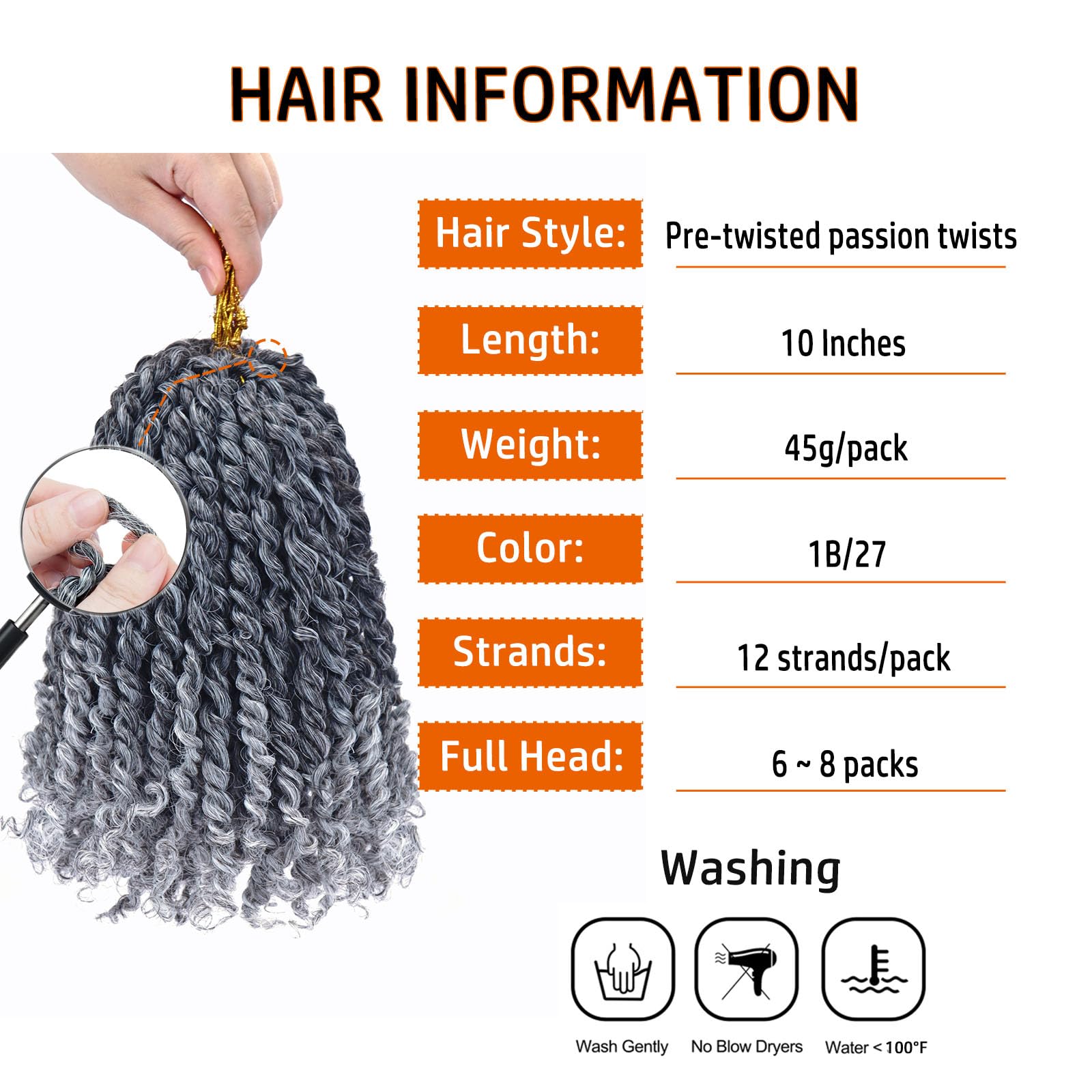 Pre-Twisted Passion Twist Hair 10 Inch 8 Packs Short Passion Twist Crochet Hair Pre-Looped Crochet Braids For Women Kids Gray Pa