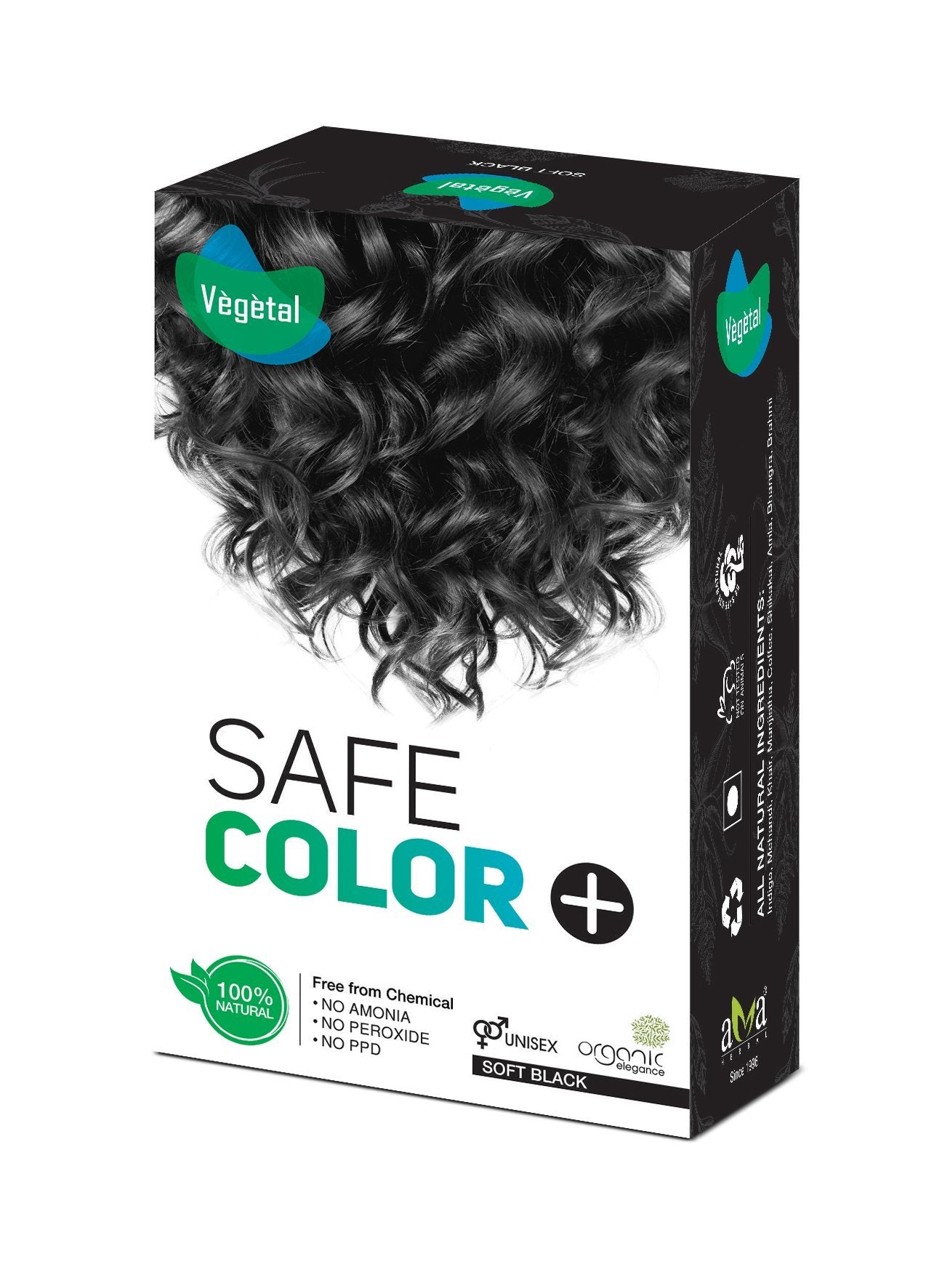 Vegetal Safe Hair Color -Soft Black 100g. - Certified Organic Chemical and Allergy Free Bio Natural Hair Colour with No Ammonia 