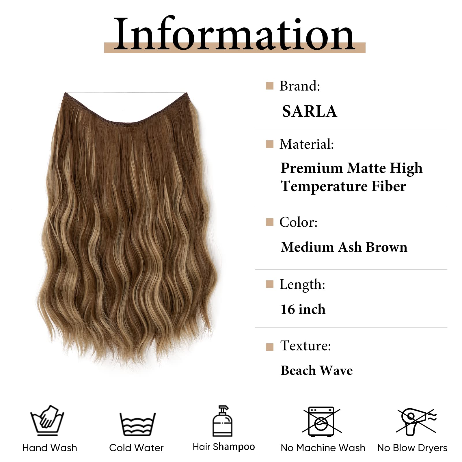 Sarla Invisible Wire Hair Extension With 3 Clips Synthetic Short Beach Wave Hairpiece Transparent Adjustable Headband For Women