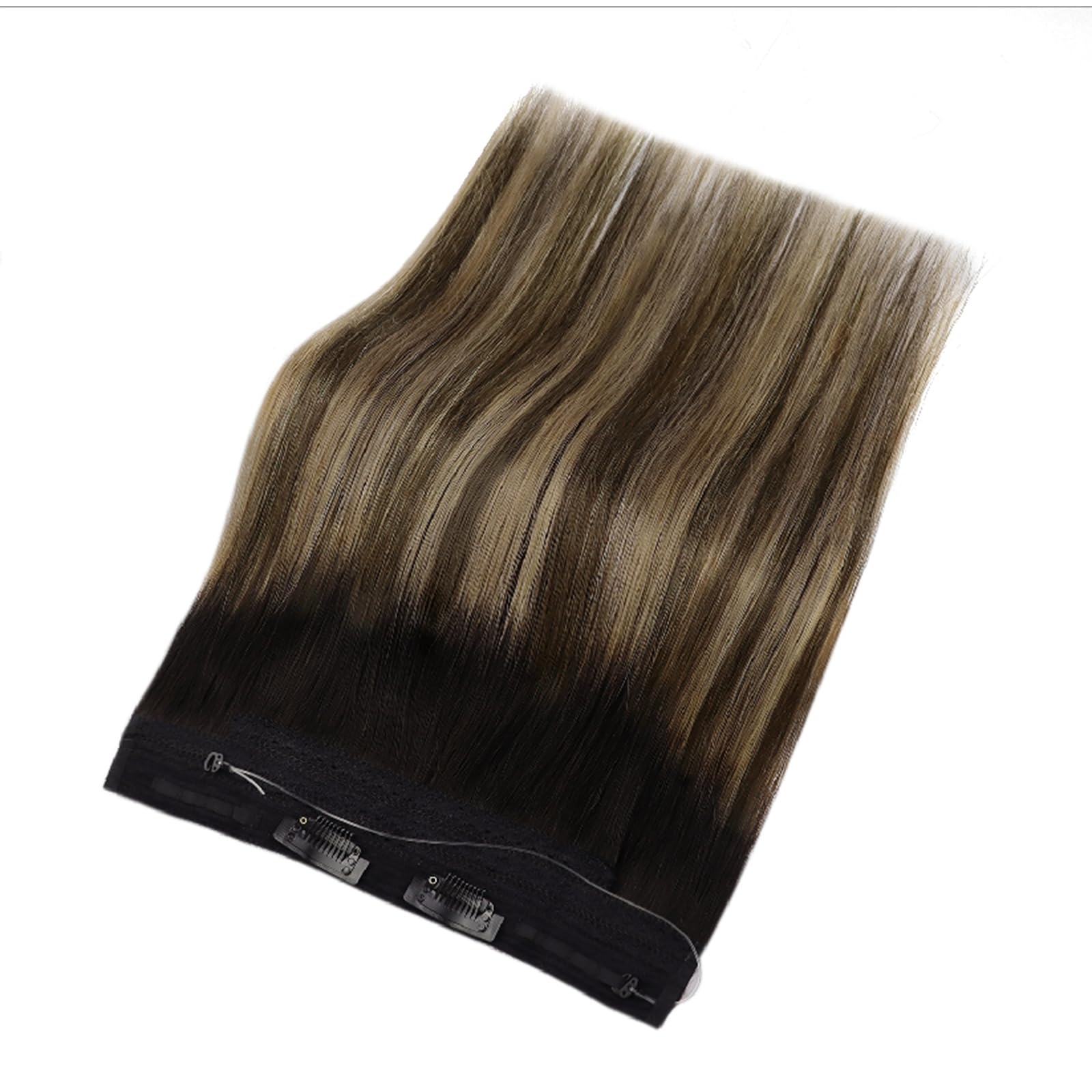 Sunny 100G Wire Hair Extensions Human Hair Ombre One Piece Hair Extensions With Secret Wire Black Ombre Dark Brown With Caramel