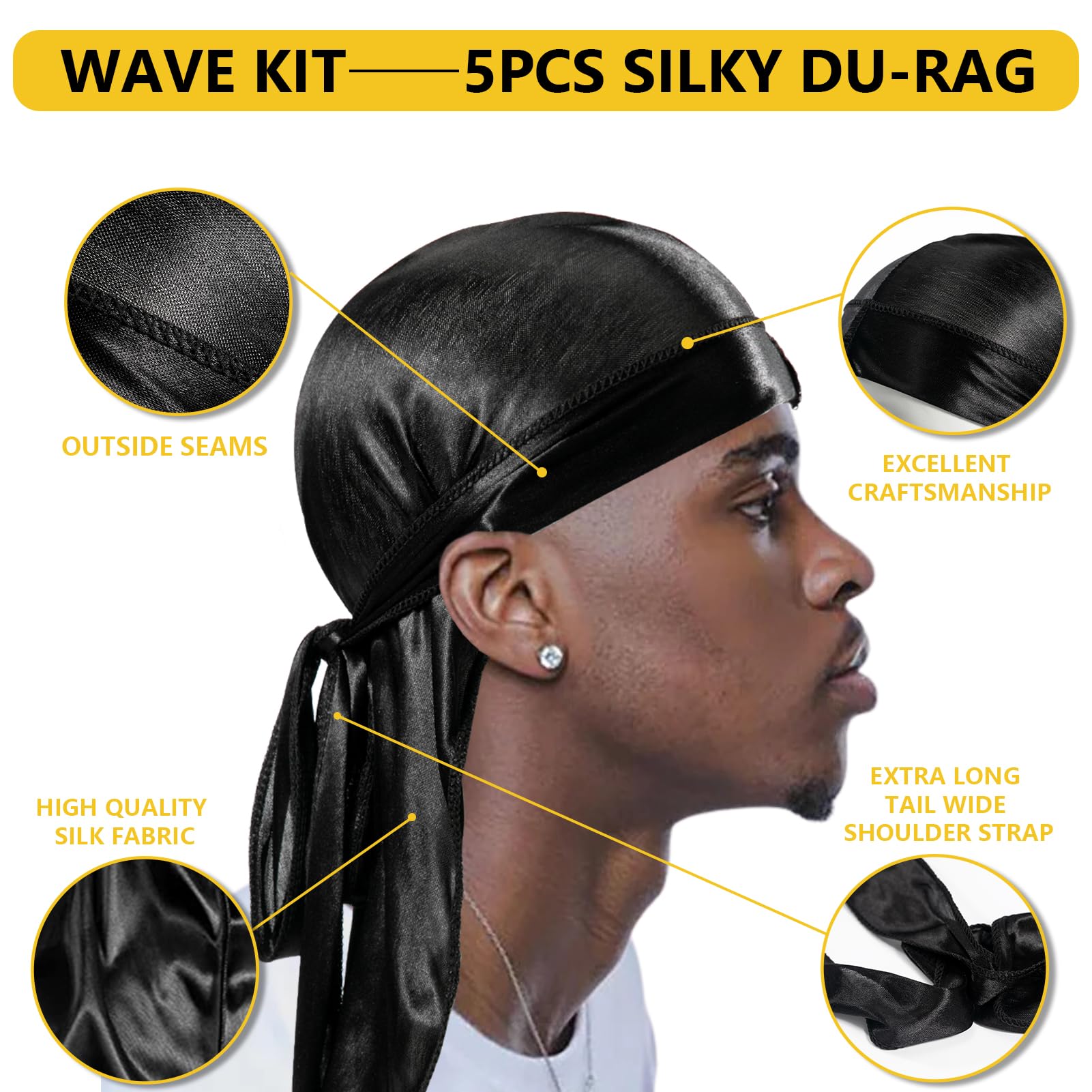 Silky Durags For Men Wave Pomade Strong Hold Easy Wash 360 Wave Training Hair Cream, Waves Grease For Men Promotes Layered Waves
