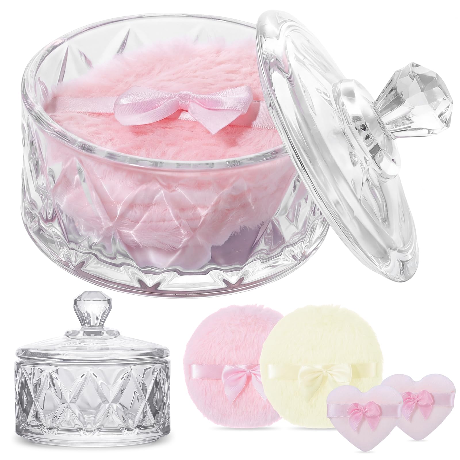 5Piece Dusting Powder Container with Puff Set, Pink