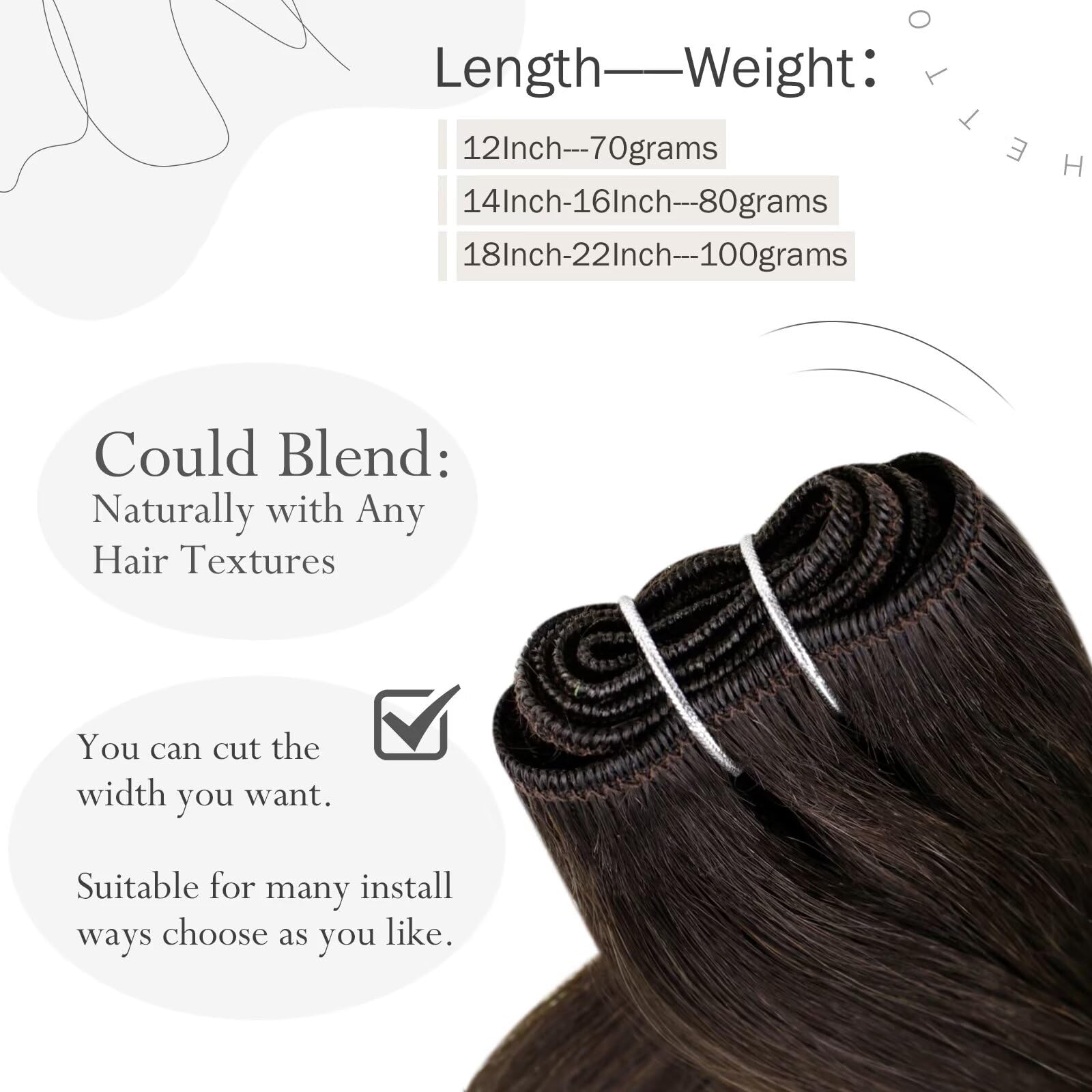 Hetto Brown Weft Hair Extensions Human Hair Darkest Brown Human Hair Weave 22 Inch Straight Hair Extensions Sew in Human Hair 10