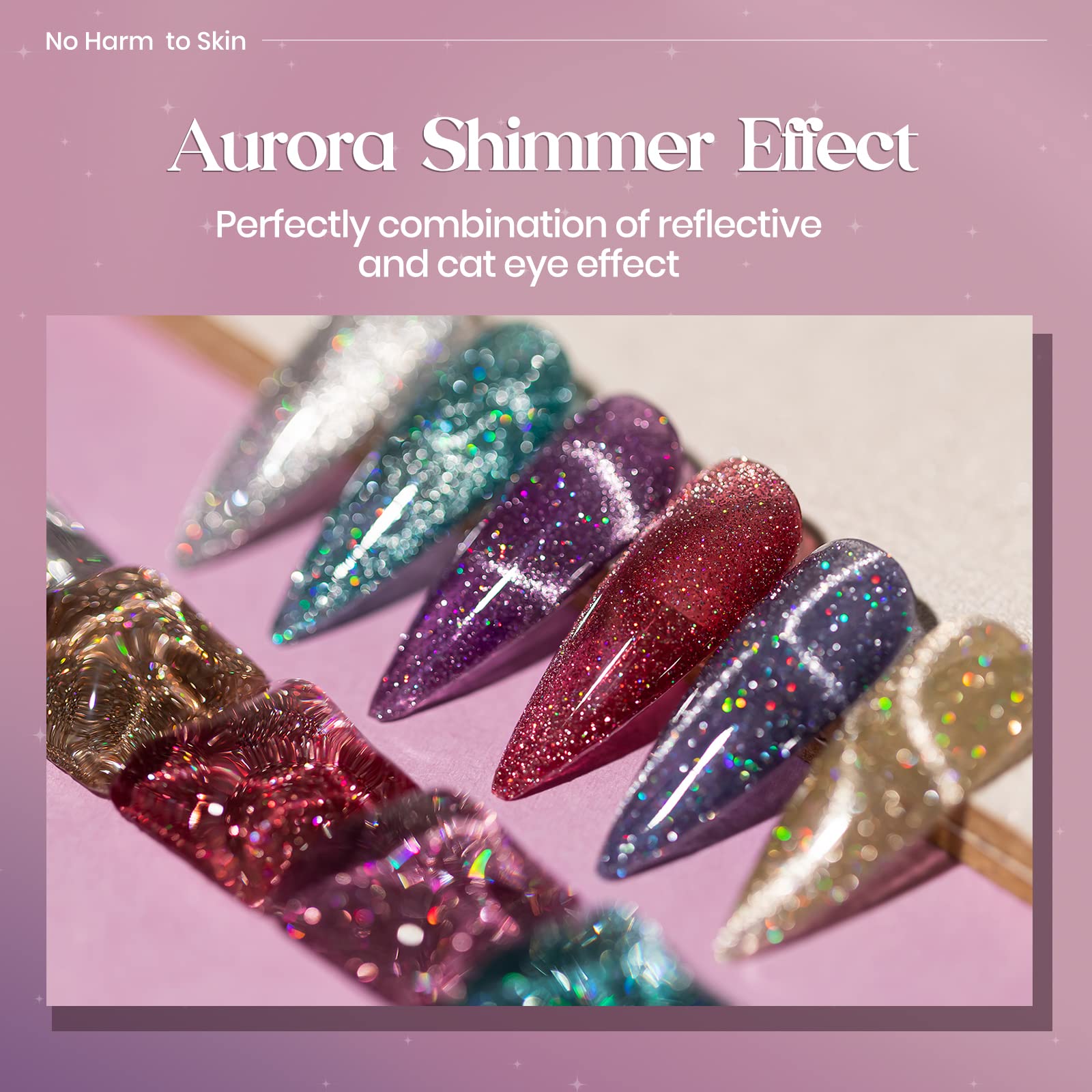Mizhse Reflective Cat Eye Gel Polish Sparkly Magnetic Cateye Nail Gel 7Ml, Shiny Diamond Soak Off Magnet Manicure Set 12Pcs