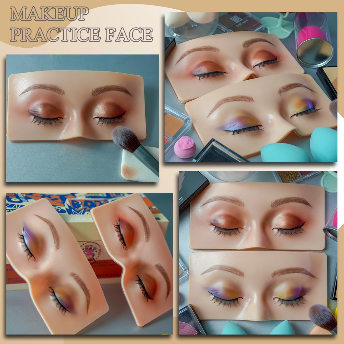 Makeup Practice Face Board, Reusable Silicone Makeup Mannequin Face With Makeup Practice Kit For Makeup Students And Beginners,