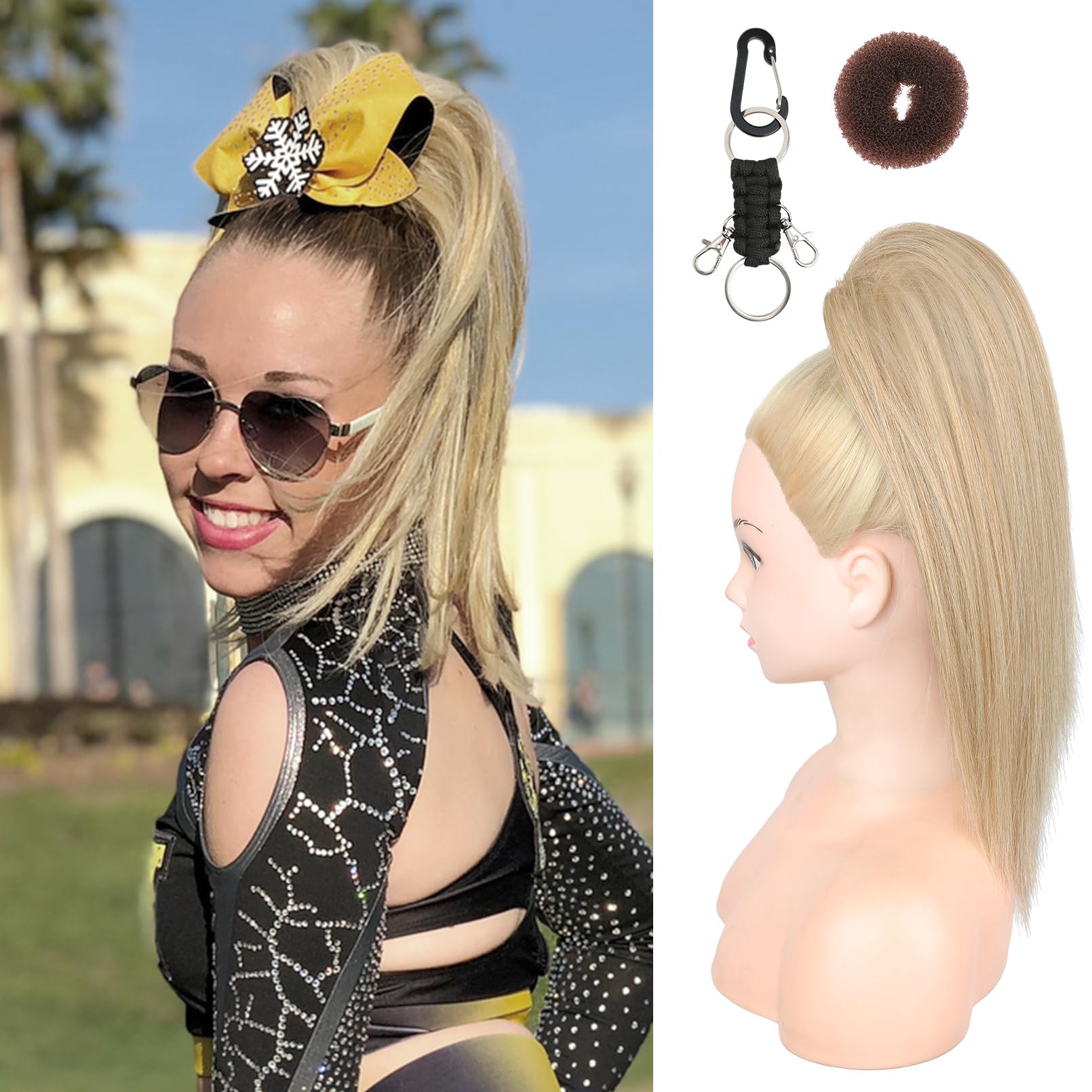 SEIKEA Cheer Ponytail Hair Piece, 16'' Straight Cheerleader Hairpiece Ponytail Extension for Cheerleader Competition, Dance, Lig
