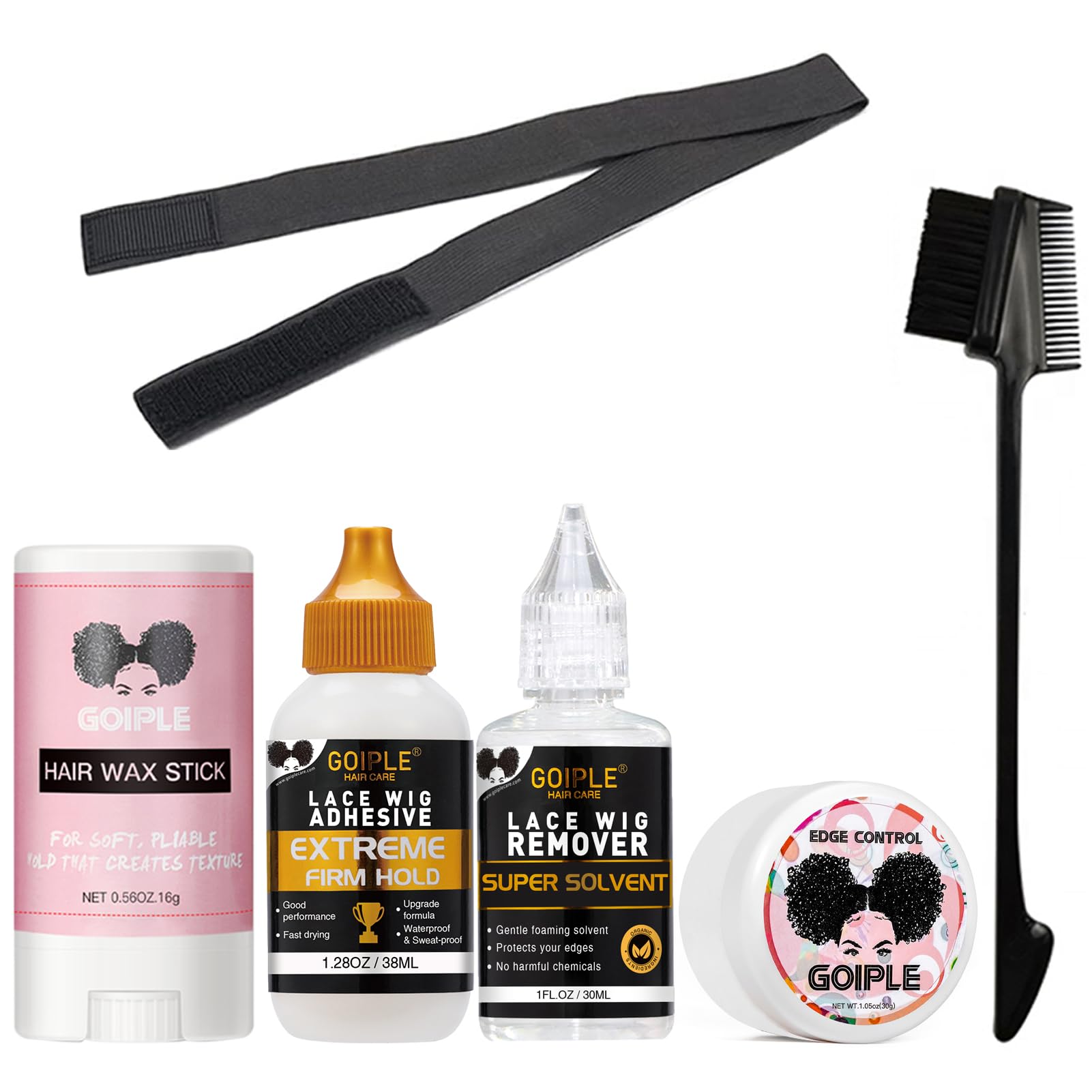 Wig Glue 1.28Oz, Waterproof Lace Front Wig Glue For Wigs With Tools And Hair Wax Stick (Wig Glue/Wig Glue Remover/Hair Wax Stick