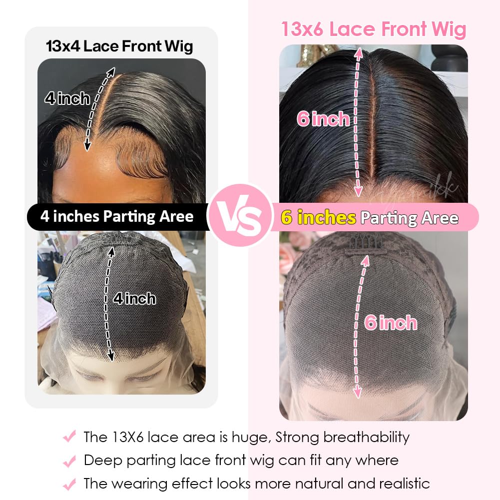 Yamikk 13X6 Hd Lace Front Wigs Human Hair Pre Plucked Bleached Knots 180 Density Body Wave Frontal Wigs For Women With Baby Hair