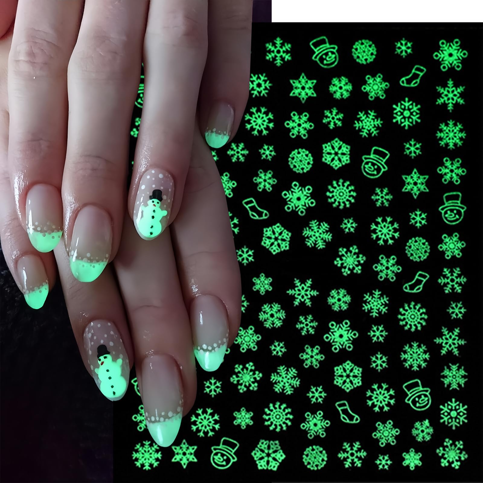 Christmas Grow In The Dark Snowflake Nail Stickers 3D Self-Adhesive Snowman Santa Elk Nail Decals Luminous Christmas Tree Snowba