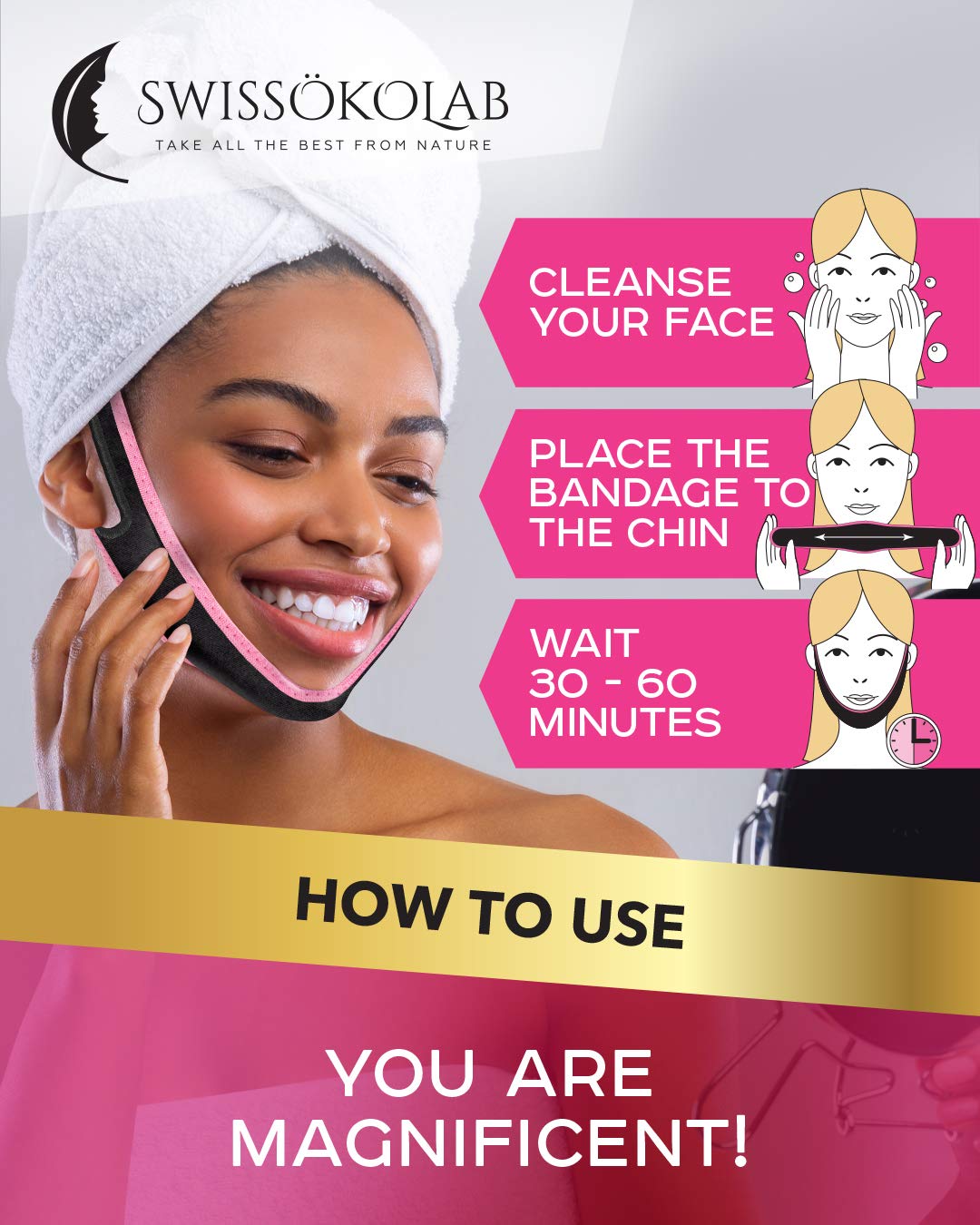 Swissokolab Reusable Face Slimming Strap Double Chin Reducer V Line Mask Chin Up Patch Chin V Up Contour Tightening Firming Tape