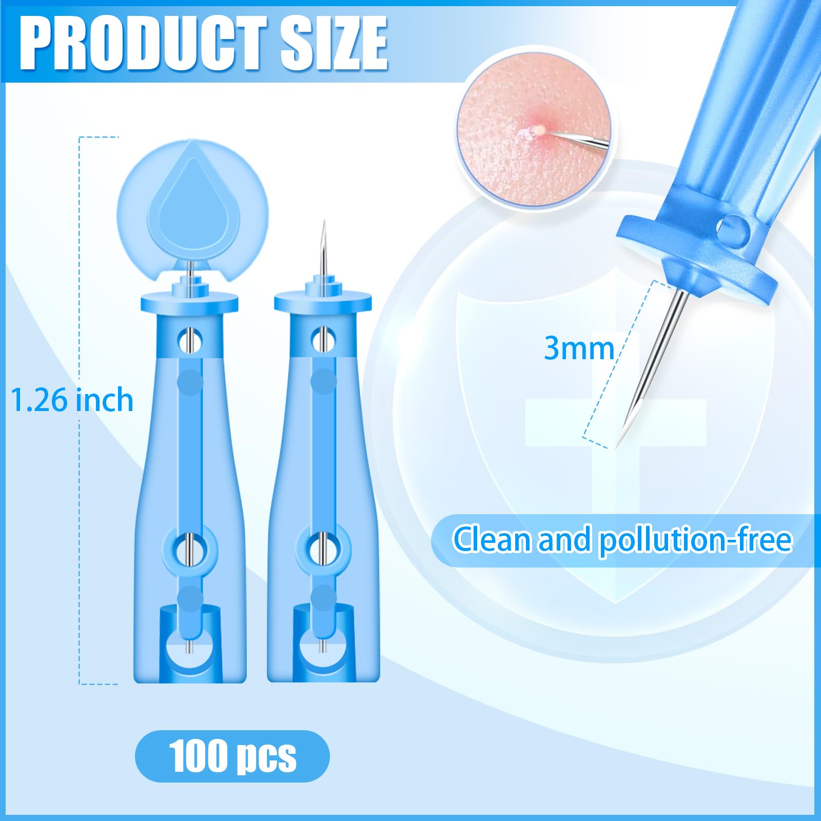 Sterile Needles For Pimples, 100Pcs Disposable Acne Lancet Effective Blemish And Blackhead Removal Tools For Clear Skin