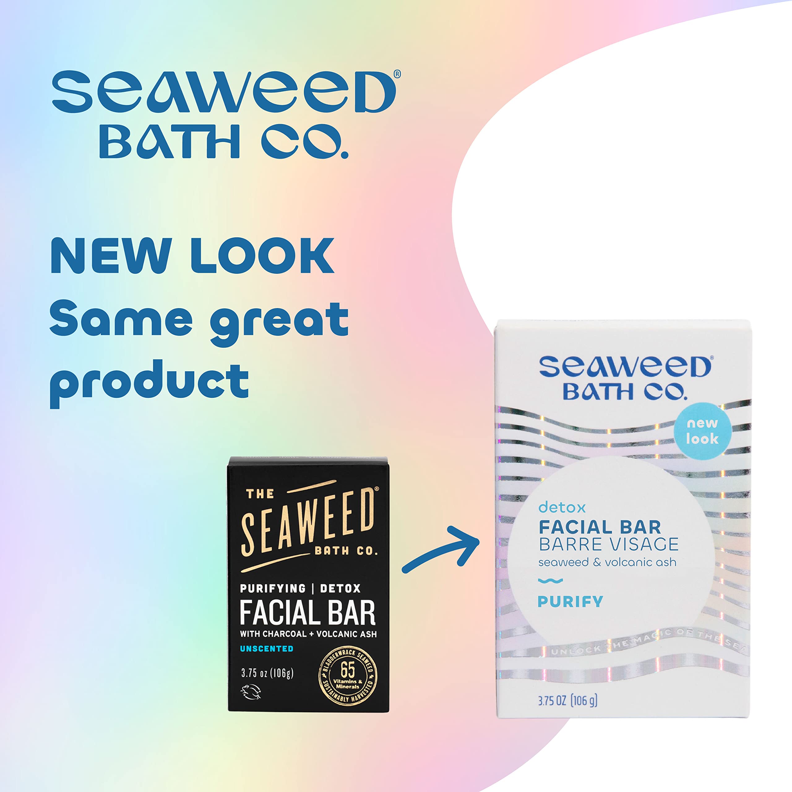 Seaweed Bath Co. Purify Detox Facial Bar Soap, 3.75 Ounce, Sustainably Harvested Seaweed, Volcanic Ash