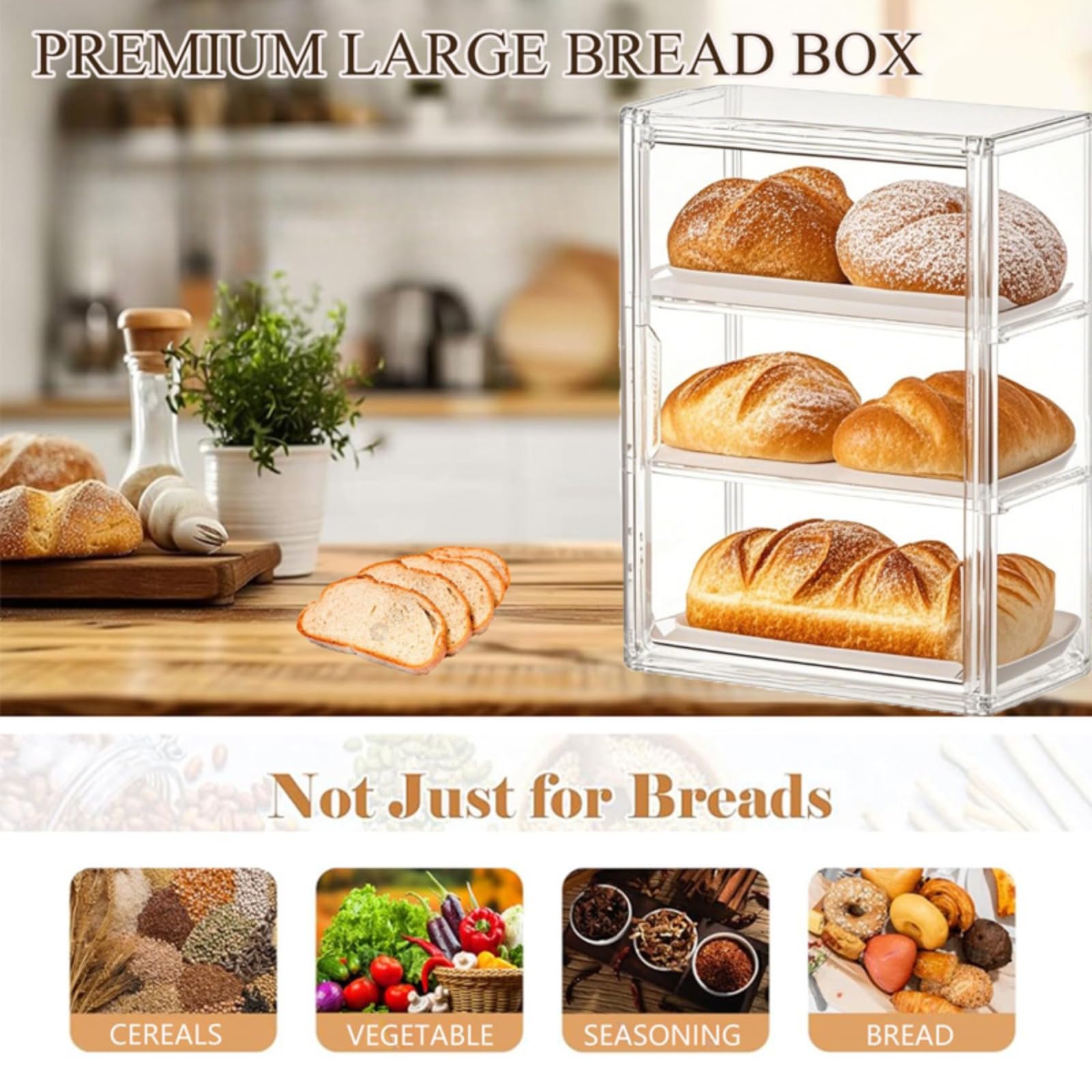 QIYUNI Pastry Display Case Bread Box Acrylic Case Donut Cake Pie Cabinet Dessert Muffins Cookies for Kitchen Countertop 3-Tier A