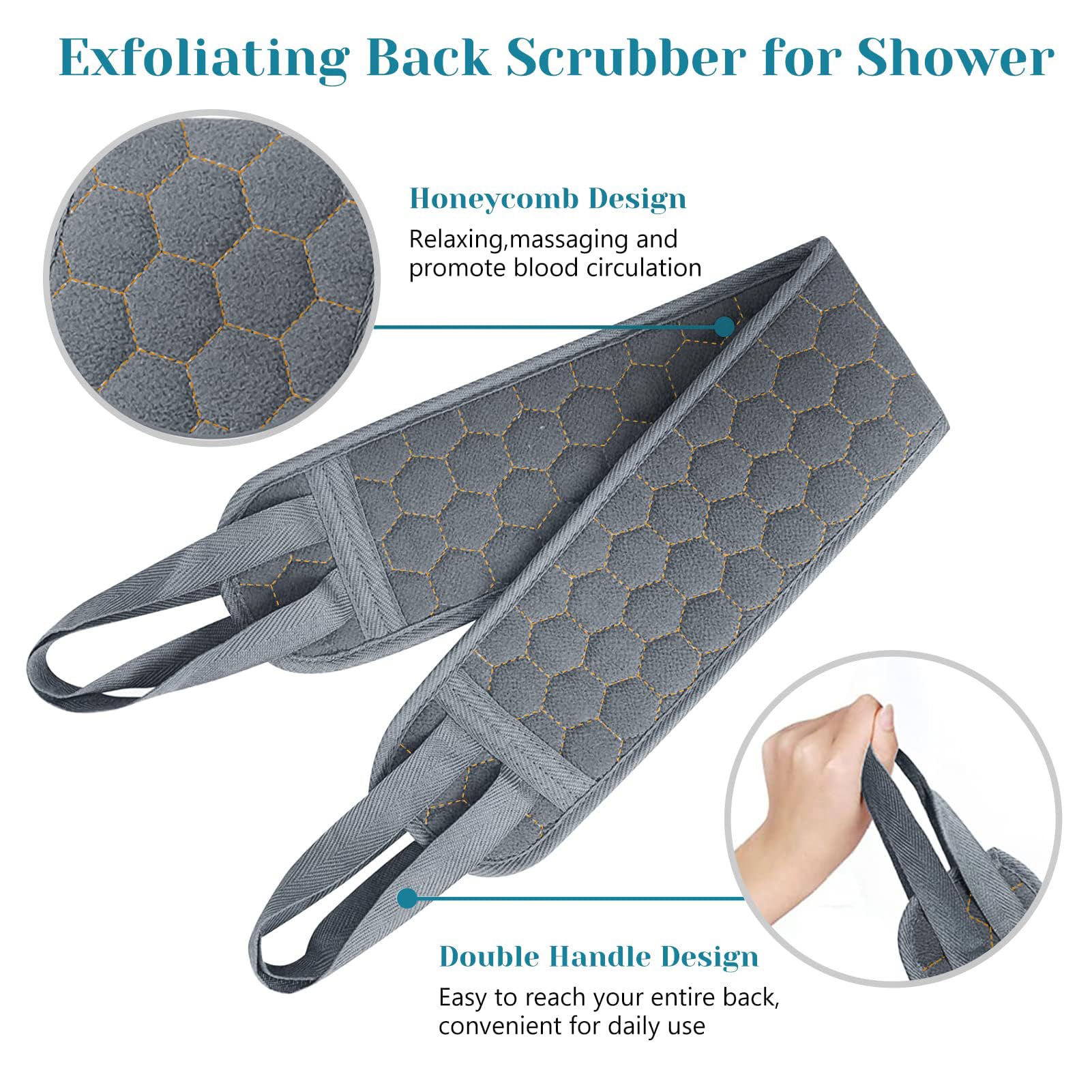 Inmorven Back Scrubber For Shower Exfoliating Body Scrubber 40 Inch Double-Sided Back Exfoliator Scrub Towel, Bath Body Brush Wi