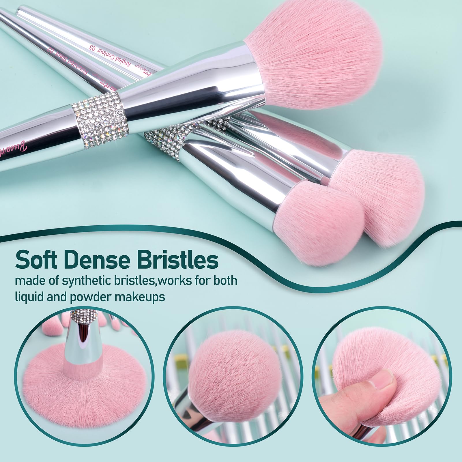 Bueart Design Elegant Pink Ultra Soft Labeled Makeup Brushes Sets With Brush Holder Makeup Brush Set With Foundation Powder Blus