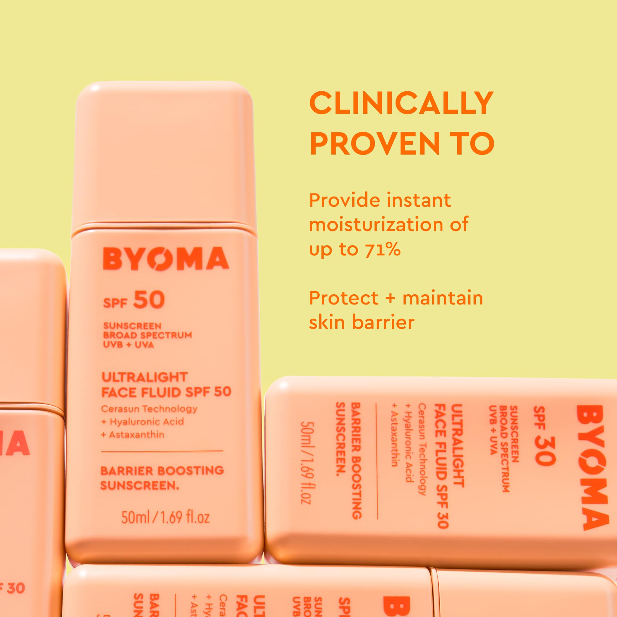 BYOMA SPF 50 Face Fluid - Ultra-Lightweight Facial Sunscreen for All Skin Tones - Luminous Glow, No White Cast - SPF Moisturizer