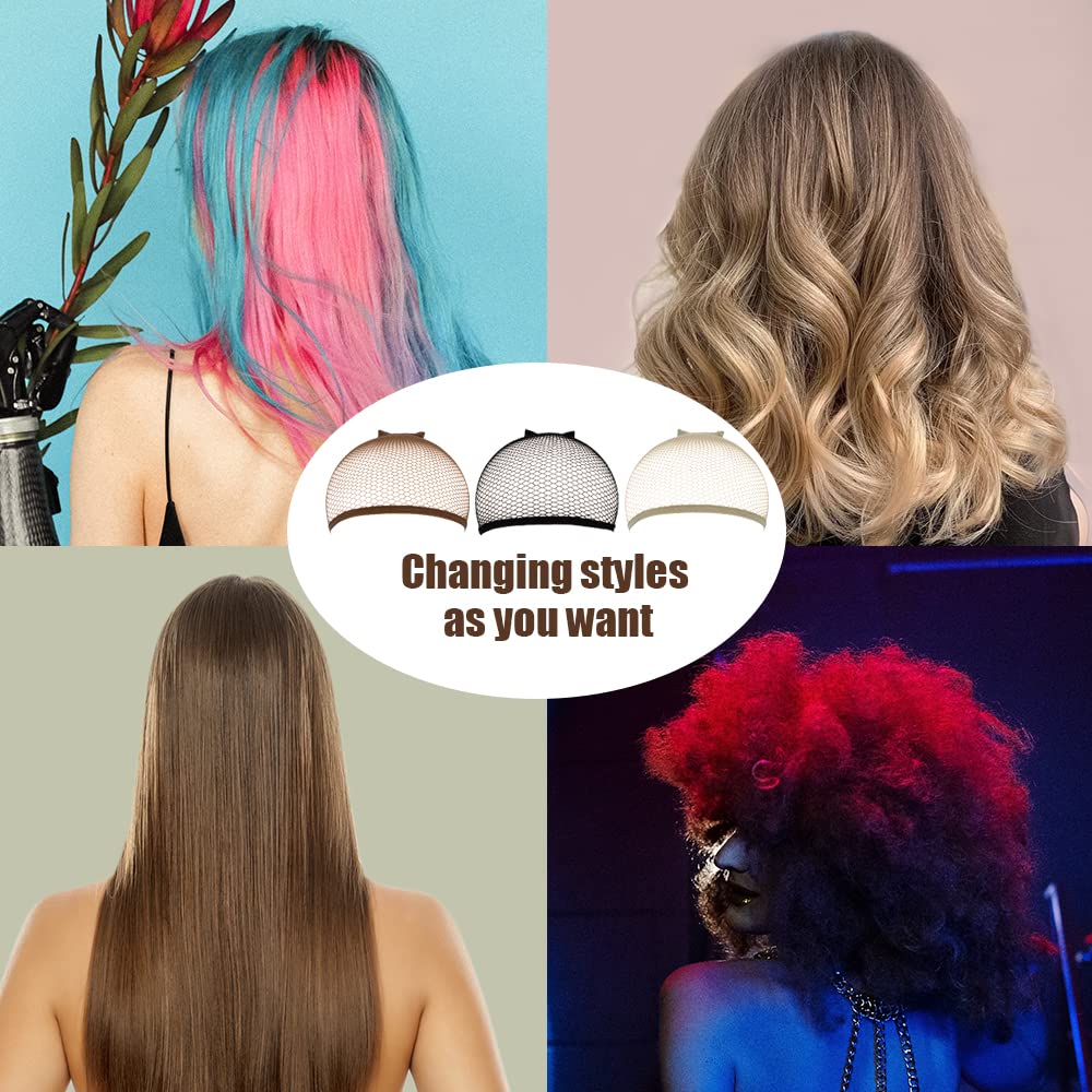 Morgles Wig Cap, 6Pcs Hair Net For Wig Closed End Mesh Net Wig Caps Mesh Wig Cap For Women (Brown,Beige,Black)