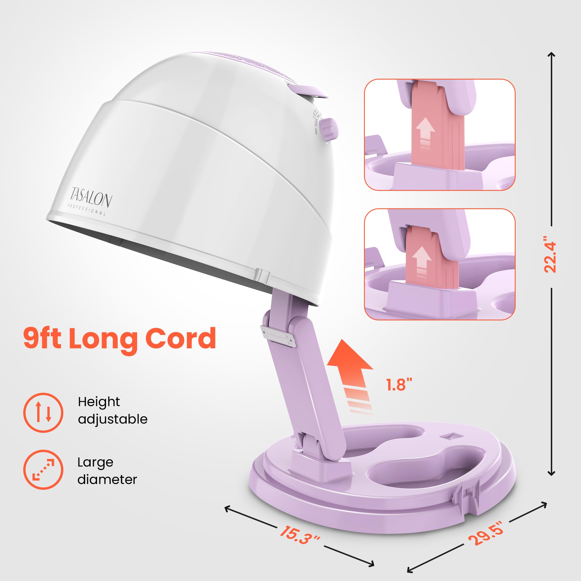 Tasalon 1875W Ionic Hooded Hair Dryer Bonnet With 3 Heating Settings, Professional Sit Under Hair Dryers For Women With Ceramic