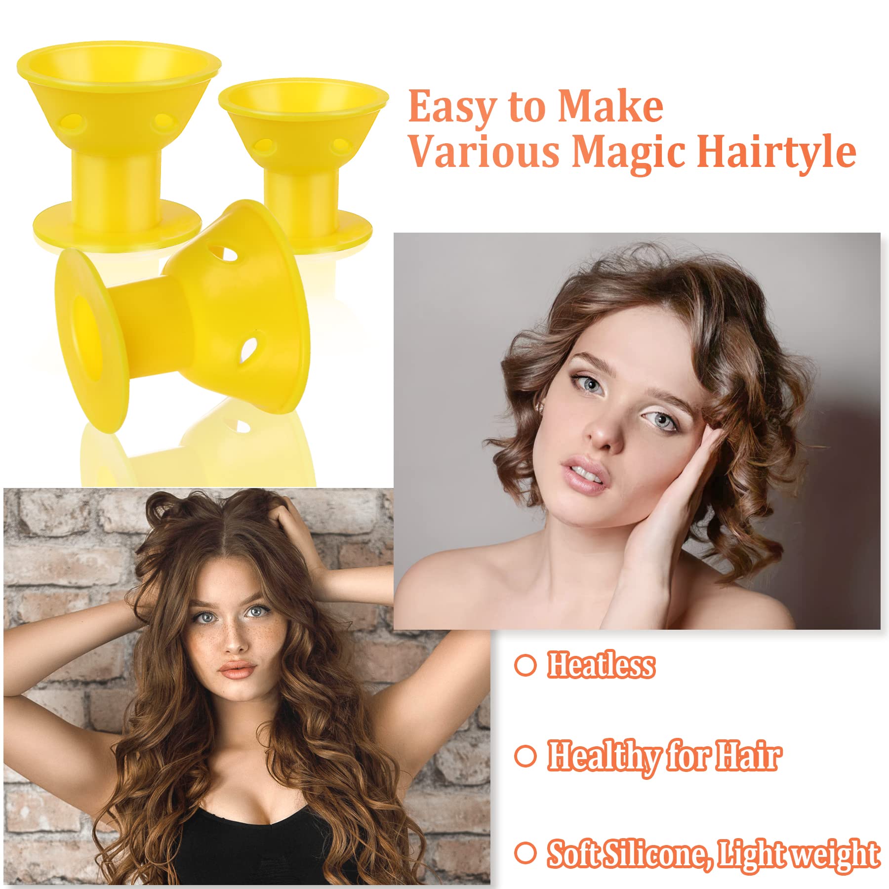 Janyun 40 Pcs Yellow Silicone Hair Rollers (Including 20Pcs Large & 20Pcs Small Heatless Hair Curlers)