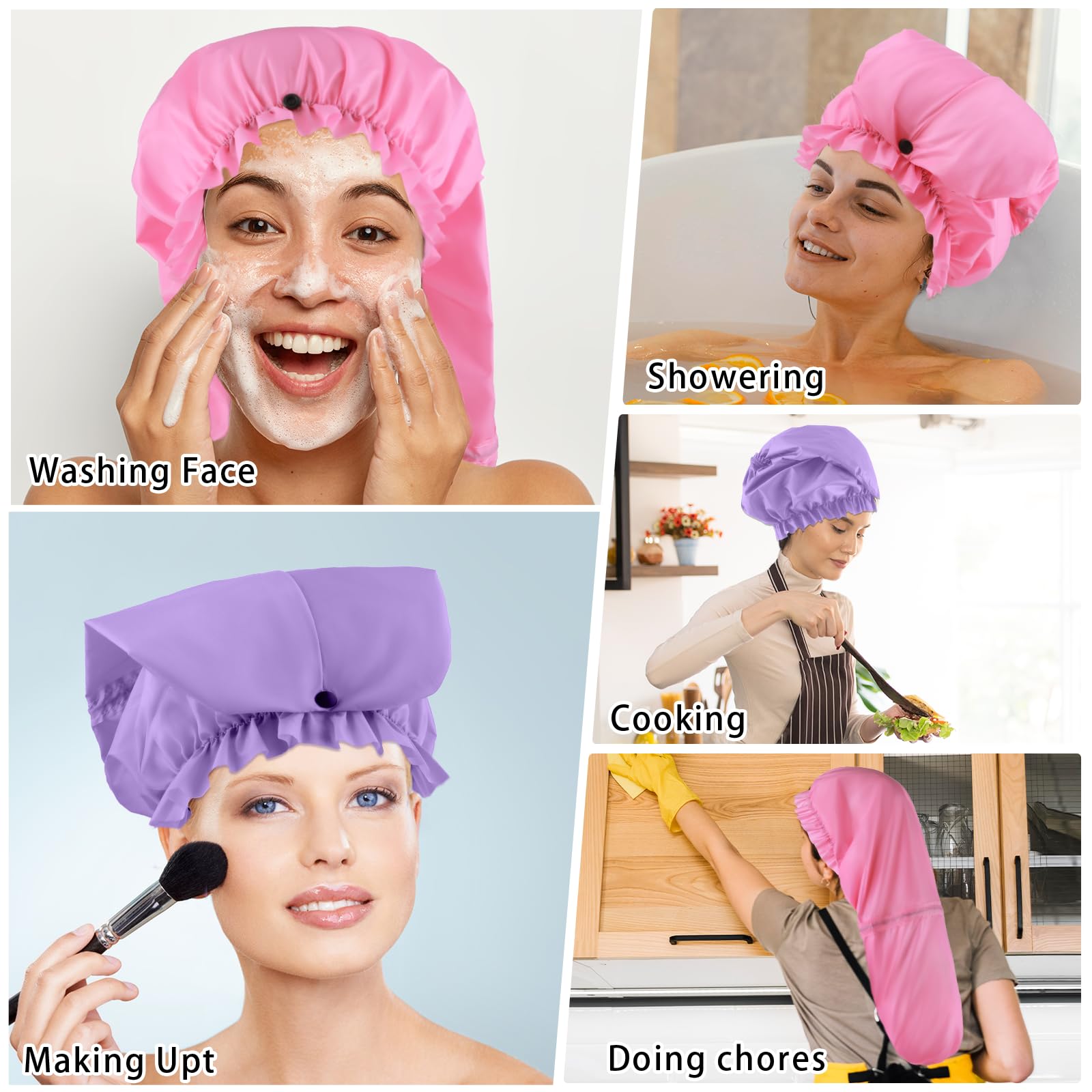 2 Pcs Large Shower Cap For Braids, Extra Long Shower Cap For Women Long Hair & Locs, Waterproof Hair Bonnets For Dreadlocks Draw