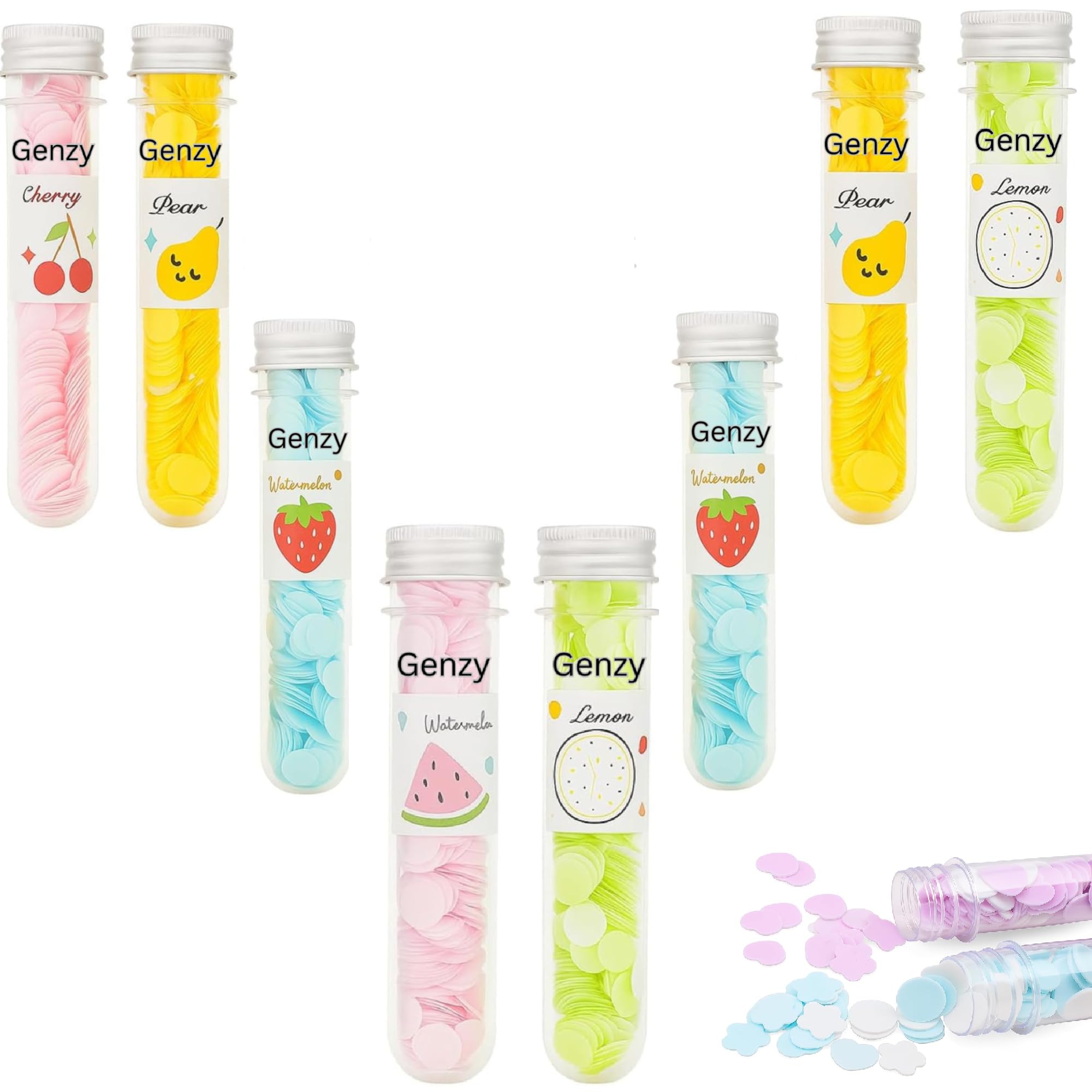 Genzy 8 Tubes Travel Paper Soap Set | Mixed Fragrance Flower Design Bottles | Portable Disposable Hand Wash Sheets For Men, Wome