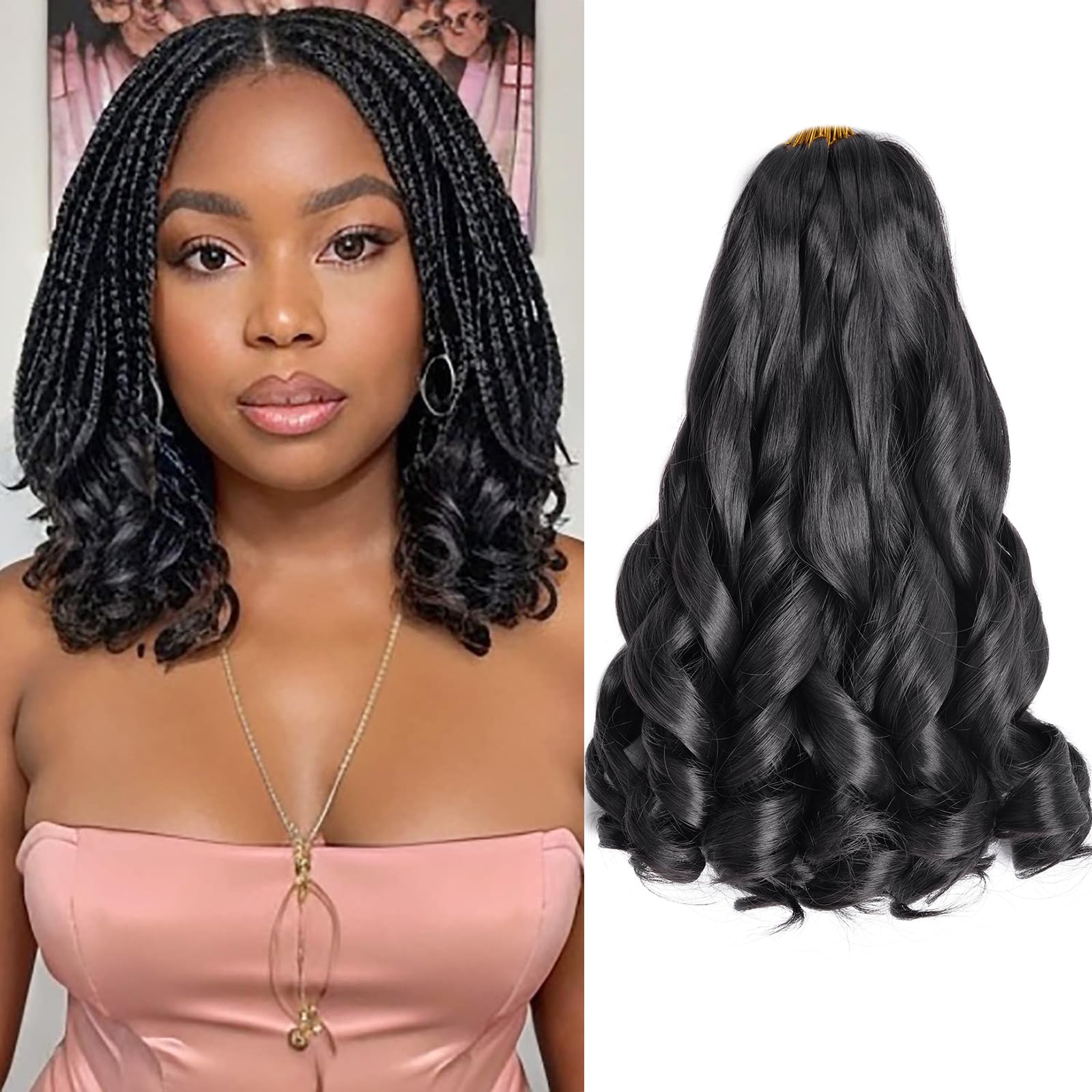 French Curl Braiding Hair 12 Inch 8 Packs Natural Black Curly Braiding Hair Pre Stretched 50g/pack Loose Wavy Braiding Hair Synt