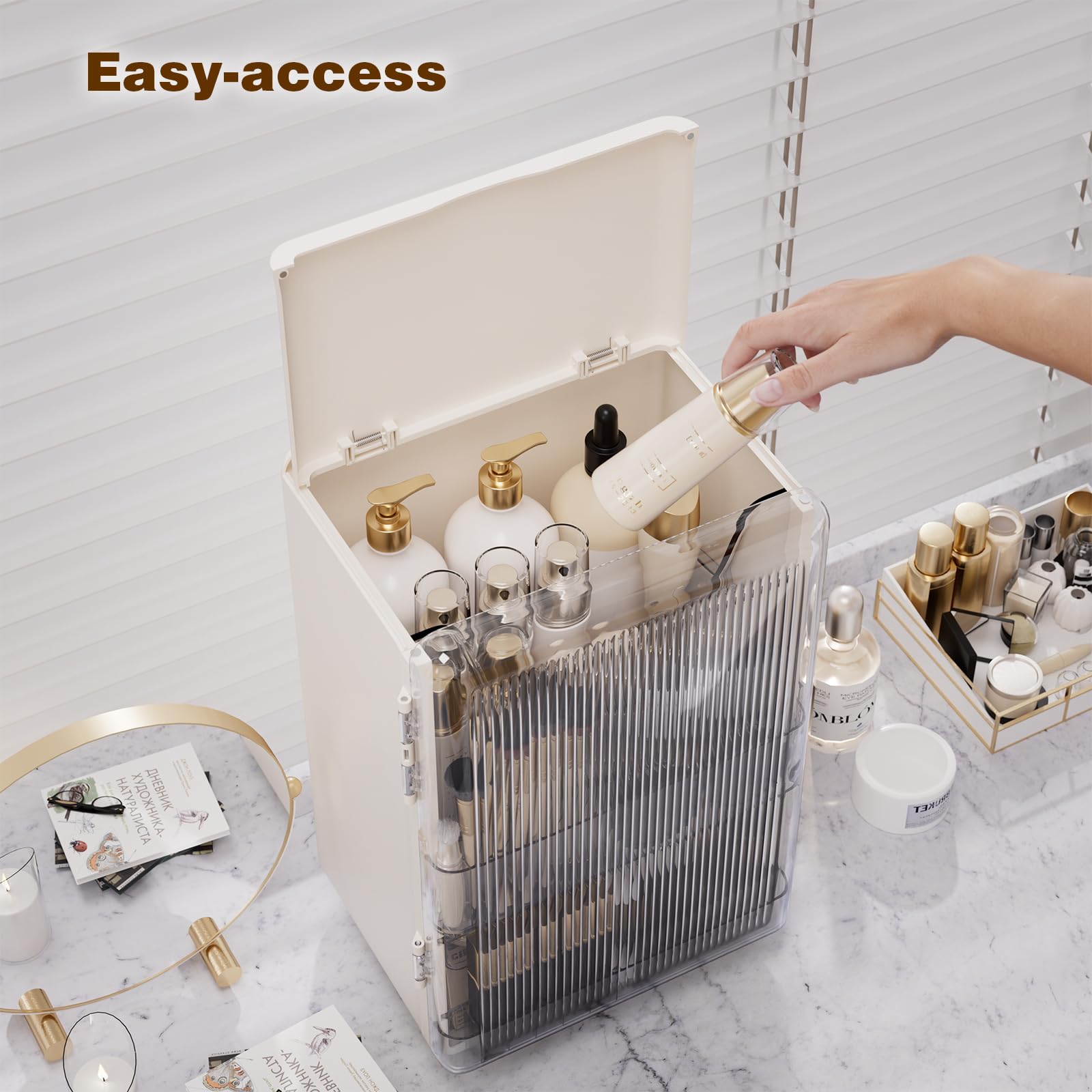 AERCIINC Makeup Organizer with brush organizer for Vanity,Large plastic drawer storage,White bathroom organizers and storage wit
