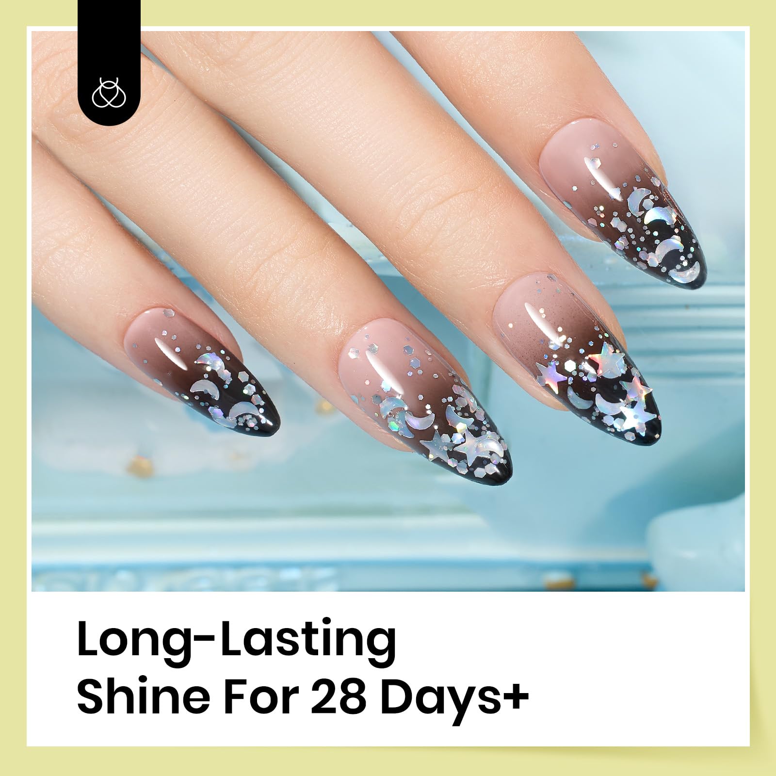 Beetles 2 In 1 Silver Glitter Top Coat, 15 Ml No Wipe Stars Moon Halo Top Coat Soak Off Uv Uv Led Gel Nail Polish Long Lasting H