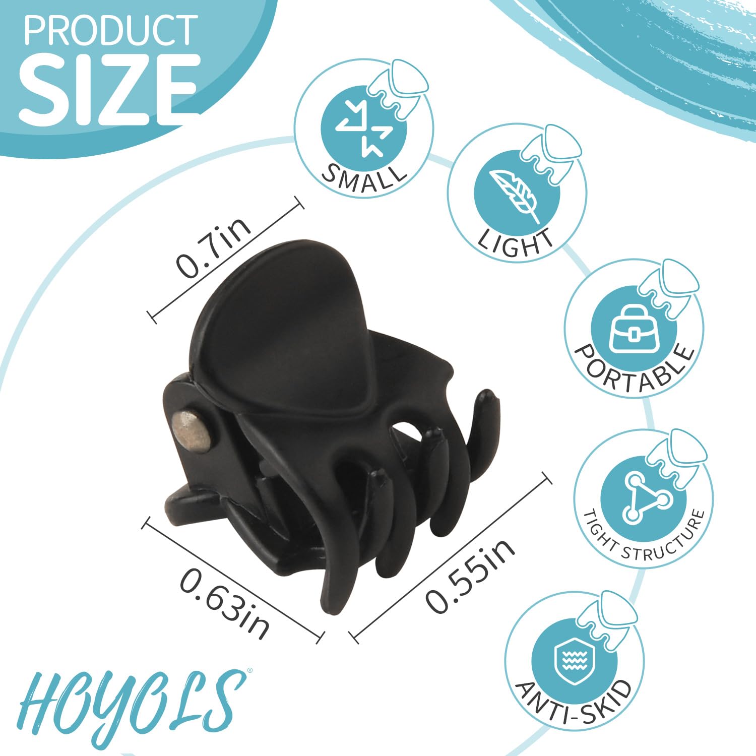 Hoyols 1/2 Inch Tiny Hair Clips Black, Small Clamp Hair Claw Clips No Slip No Crease Strong Grip For Women Girls Men Fine Medium