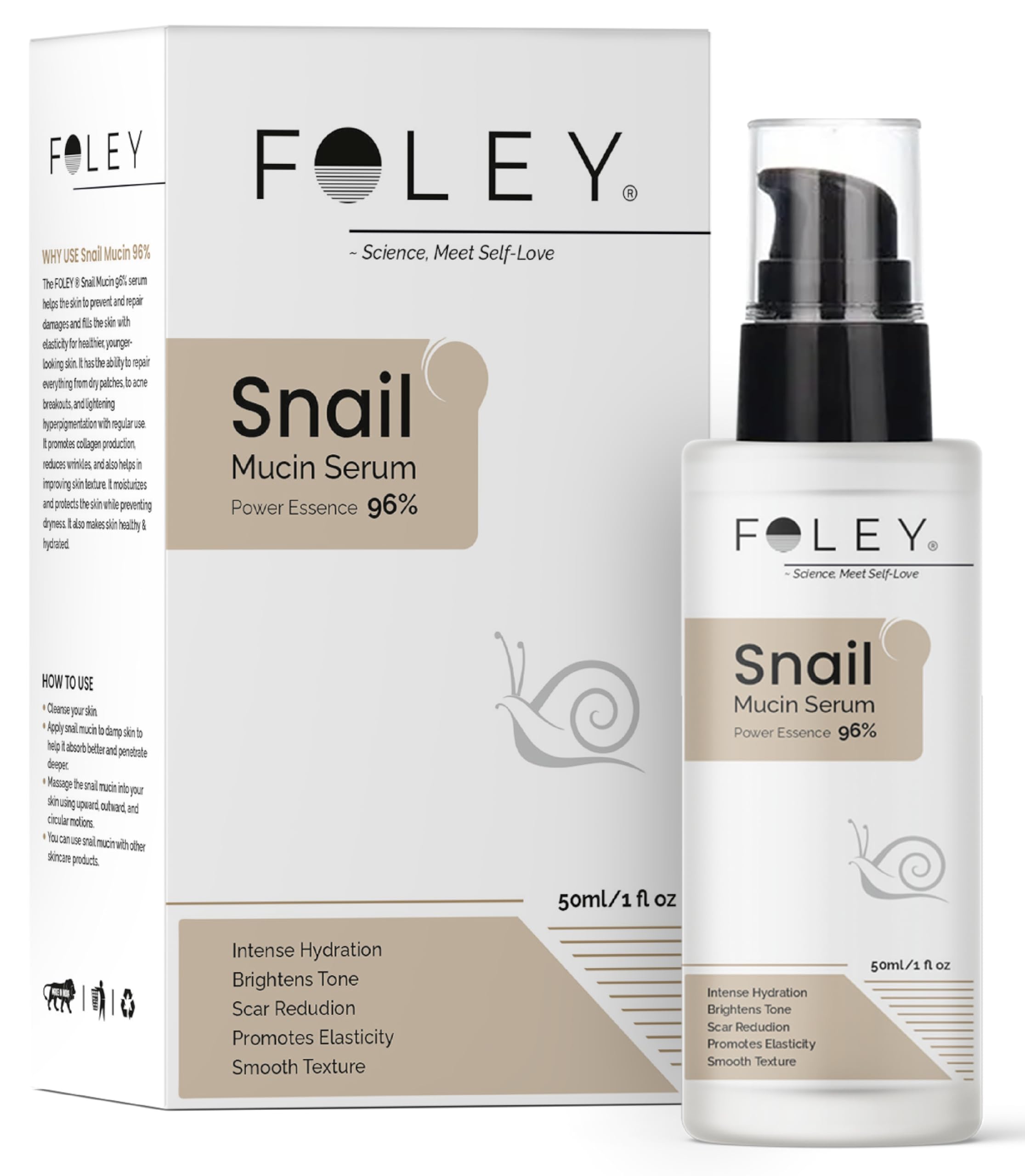 Foley Snail Mucin 96% Face Serum 50Ml For Dry Skin, Hydrating Korean Serum For Men & Women, Brightens, Firms, Improves Texture, 