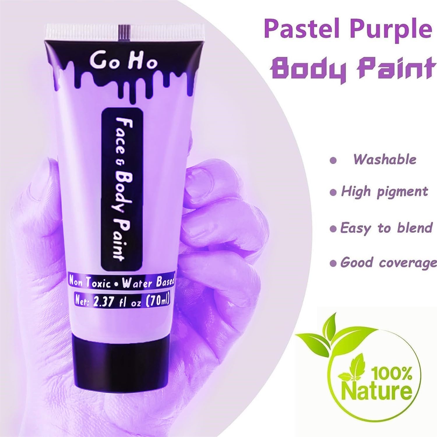 Go Ho Pastel Purple Body Paint Washable(2.37 Oz,70 Ml),Water Based Cream Lavender Face Body Paint For Sfx Cosplay Ursula Costume